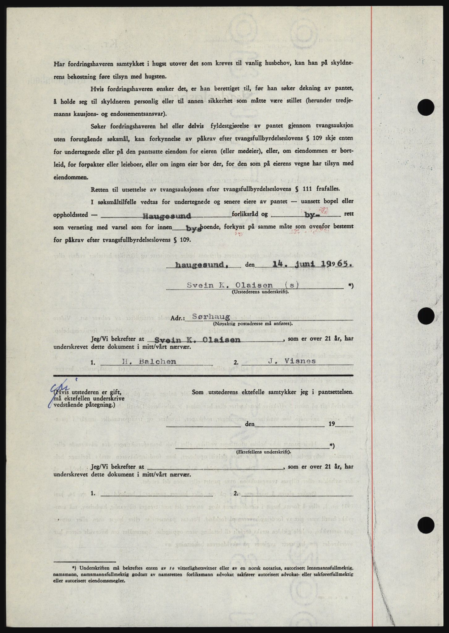 Haugesund tingrett, AV/SAST-A-101415/01/II/IIC/L0053: Mortgage book no. B 53, 1965-1965, Diary no: : 1462/1965