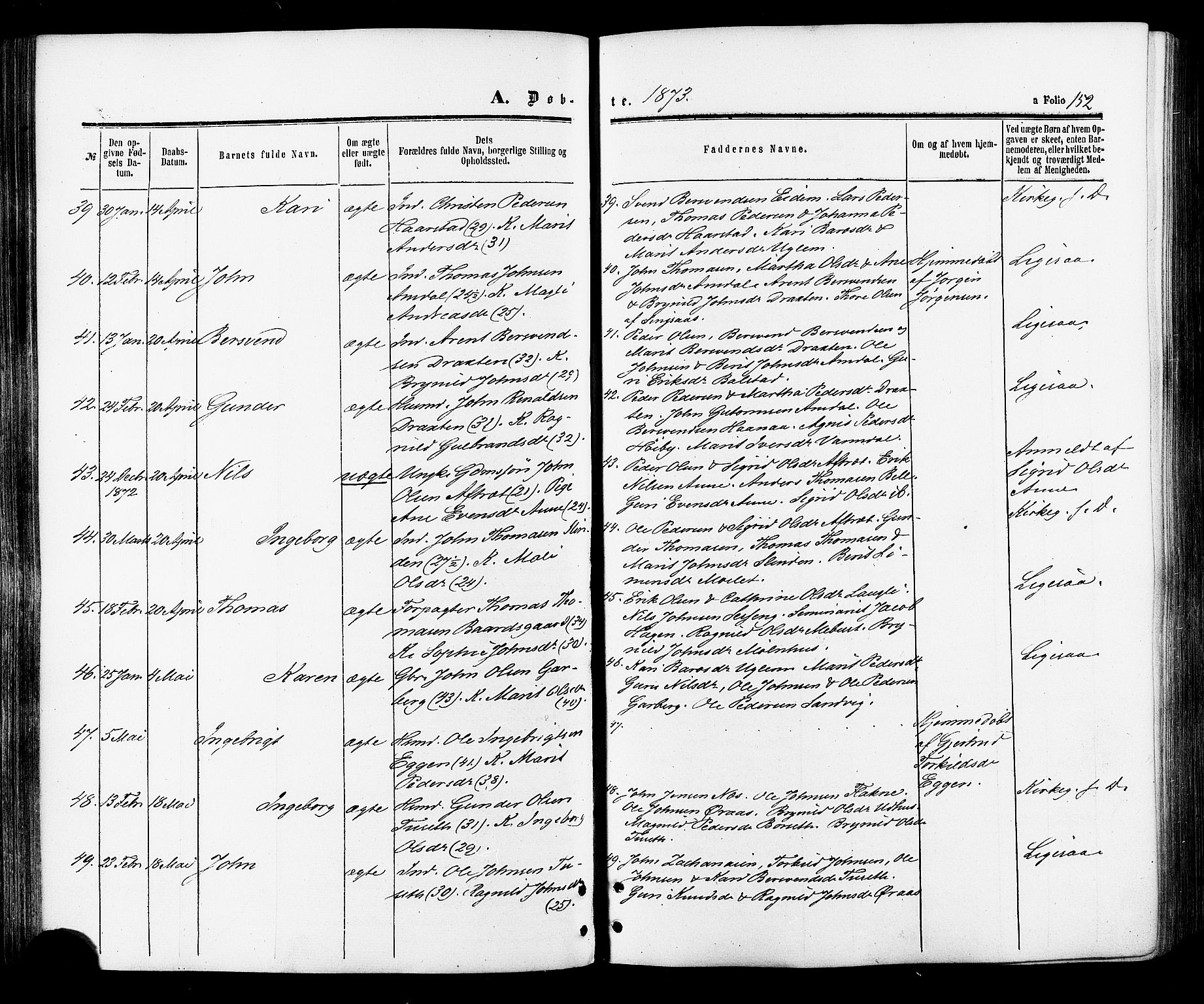 Ministerialprotokoller, klokkerbøker og fødselsregistre - Sør-Trøndelag, AV/SAT-A-1456/695/L1147: Parish register (official) no. 695A07, 1860-1877, p. 152