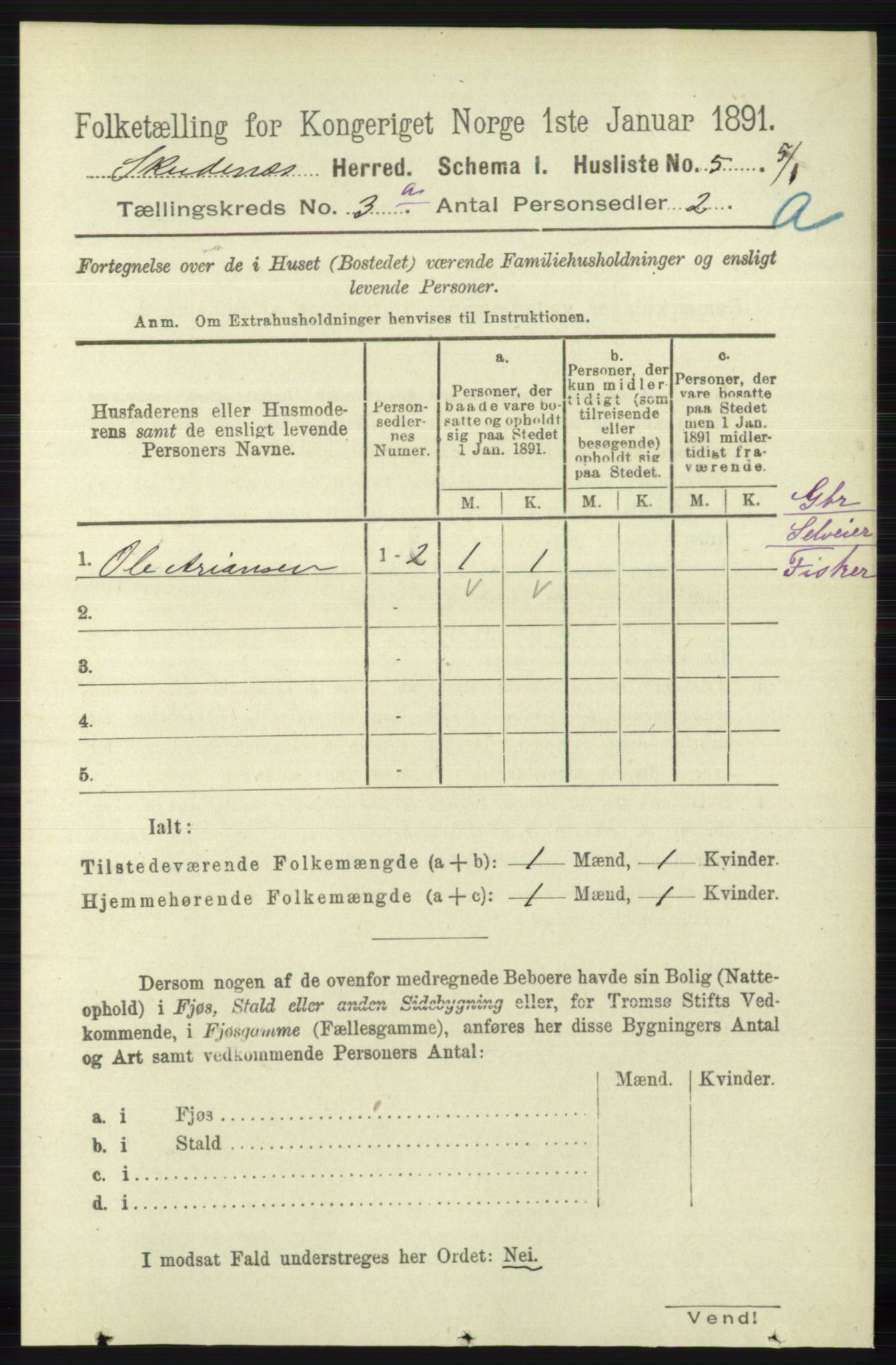 RA, 1891 census for 1150 Skudenes, 1891, p. 1335