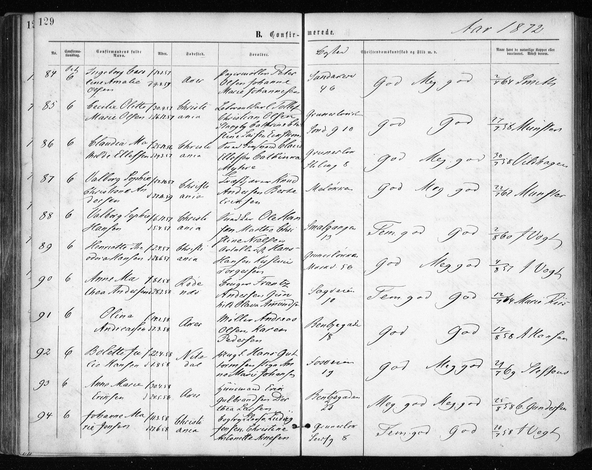 Gamle Aker prestekontor Kirkebøker, AV/SAO-A-10617a/F/L0003: Parish register (official) no. 3, 1865-1873, p. 129