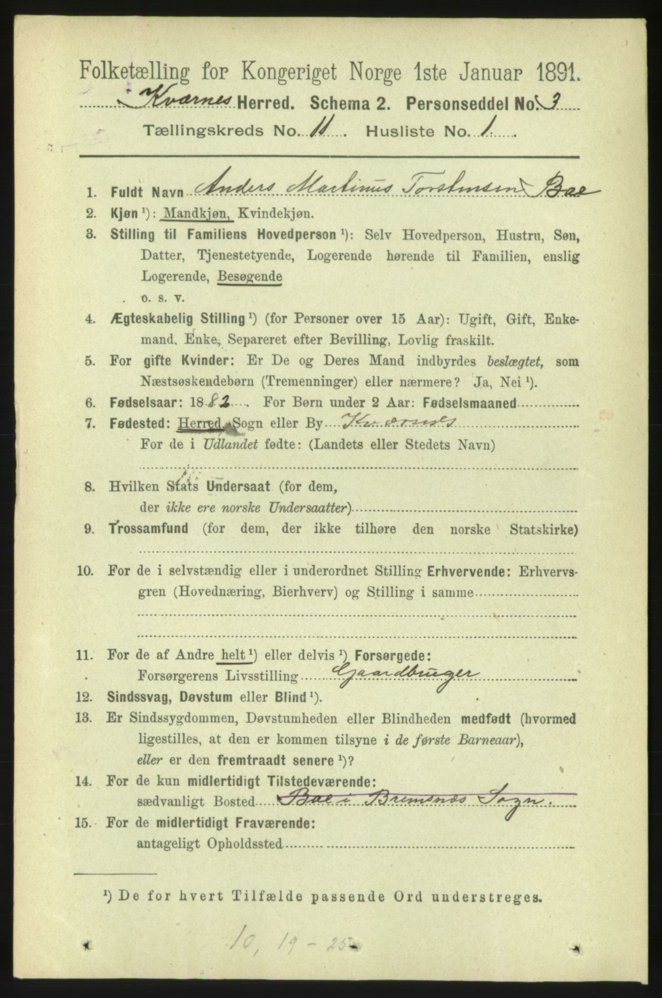 RA, 1891 census for 1553 Kvernes, 1891, p. 4815