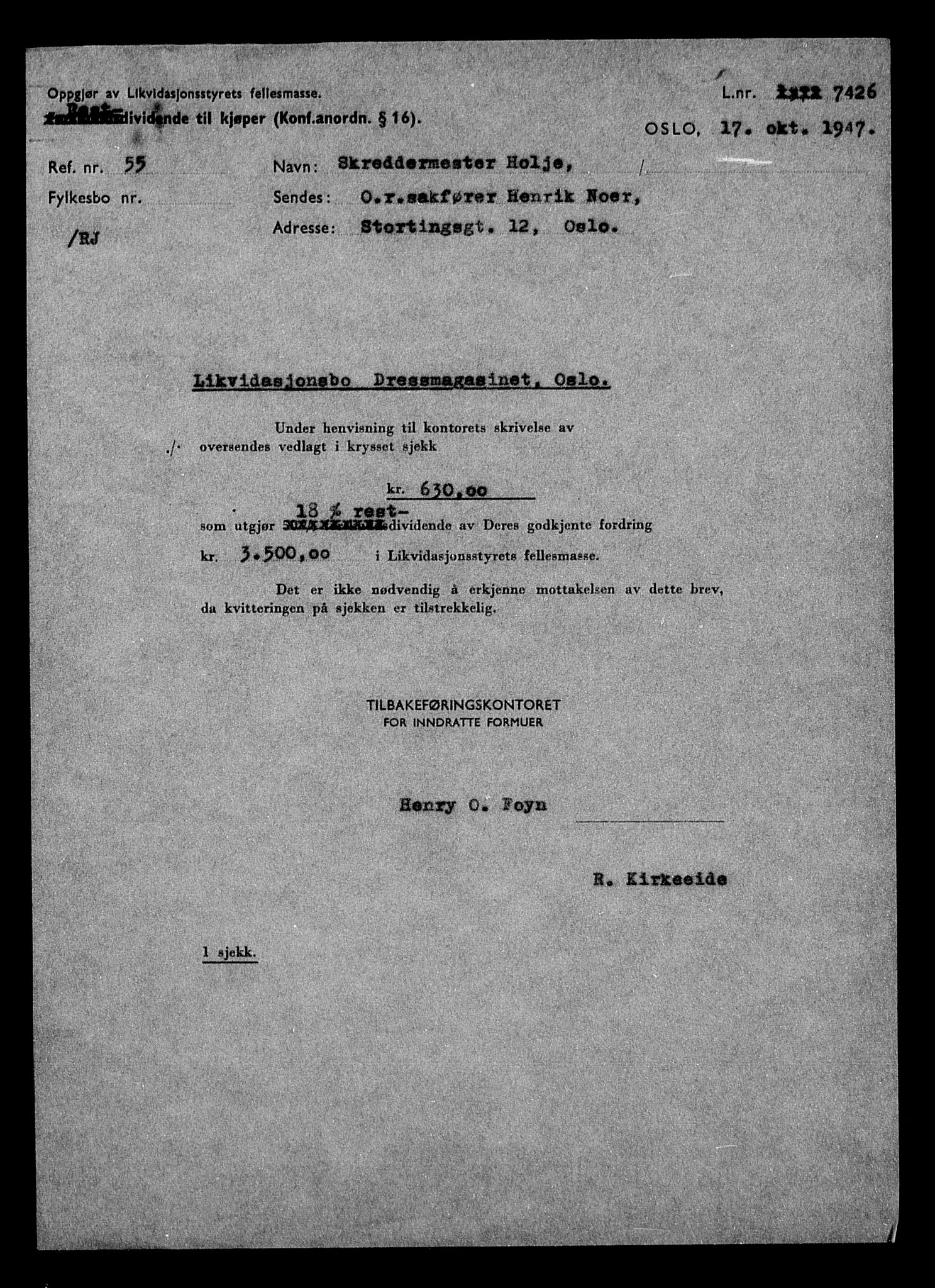 Justisdepartementet, Tilbakeføringskontoret for inndratte formuer, AV/RA-S-1564/H/Hc/Hcc/L0931: --, 1945-1947, p. 12