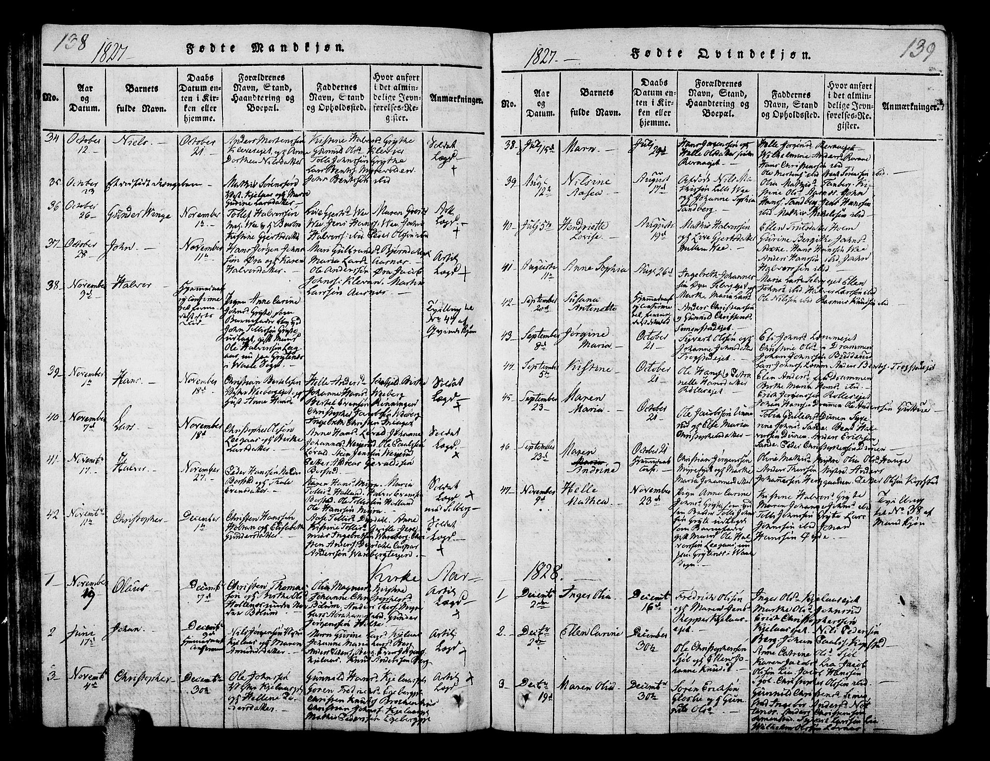 Sande Kirkebøker, SAKO/A-53/G/Ga/L0001: Parish register (copy) no. 1, 1814-1847, p. 138-139
