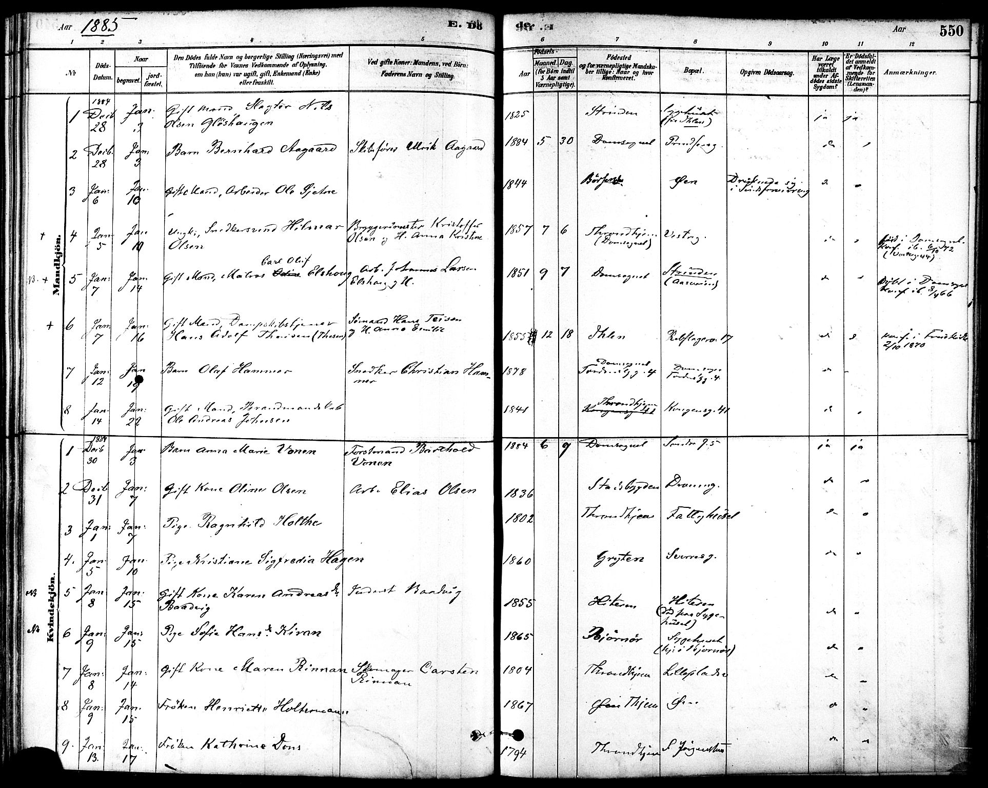 Ministerialprotokoller, klokkerbøker og fødselsregistre - Sør-Trøndelag, SAT/A-1456/601/L0058: Parish register (official) no. 601A26, 1877-1891, p. 550