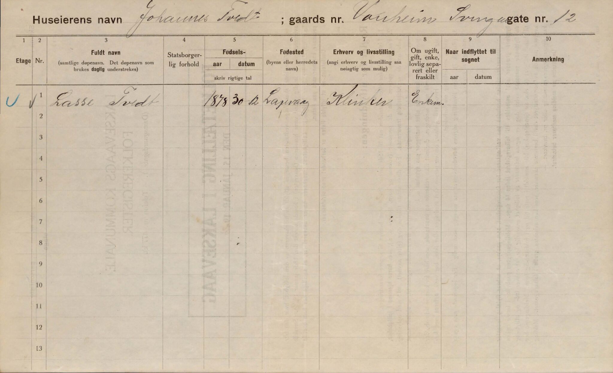 Laksevåg kommune. Folkeregisteret, BBA/A-1586/E/Ea/L0001: Folketellingskjema 1920, 1920, p. 1080