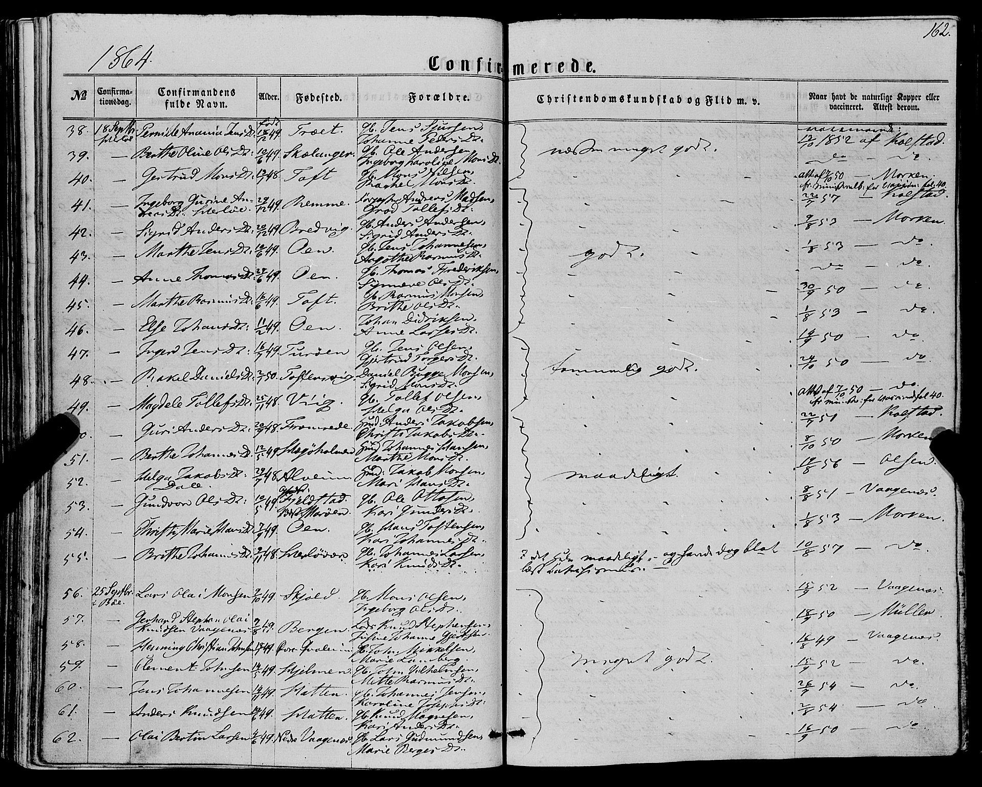 Manger sokneprestembete, AV/SAB-A-76801/H/Haa: Parish register (official) no. A 7, 1860-1870, p. 162