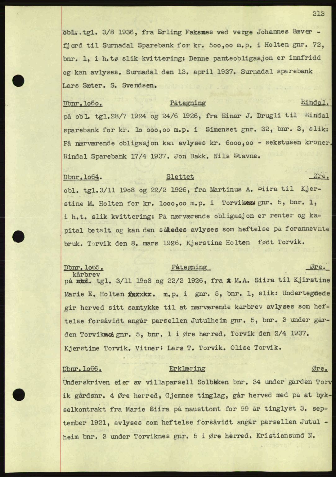 Nordmøre sorenskriveri, AV/SAT-A-4132/1/2/2Ca: Mortgage book no. C80, 1936-1939, Diary no: : 1060/1937