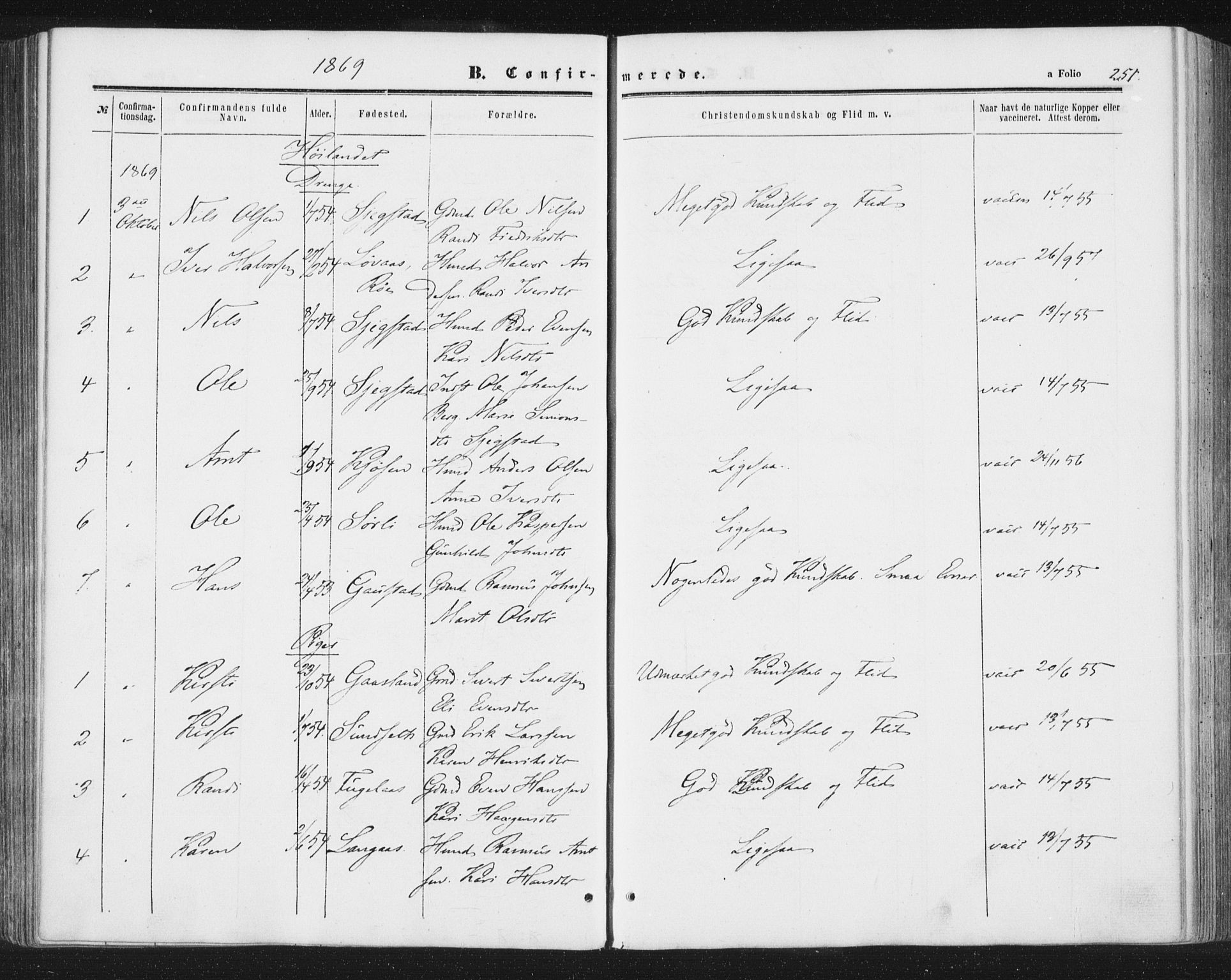 Ministerialprotokoller, klokkerbøker og fødselsregistre - Sør-Trøndelag, AV/SAT-A-1456/691/L1077: Parish register (official) no. 691A09, 1862-1873, p. 251