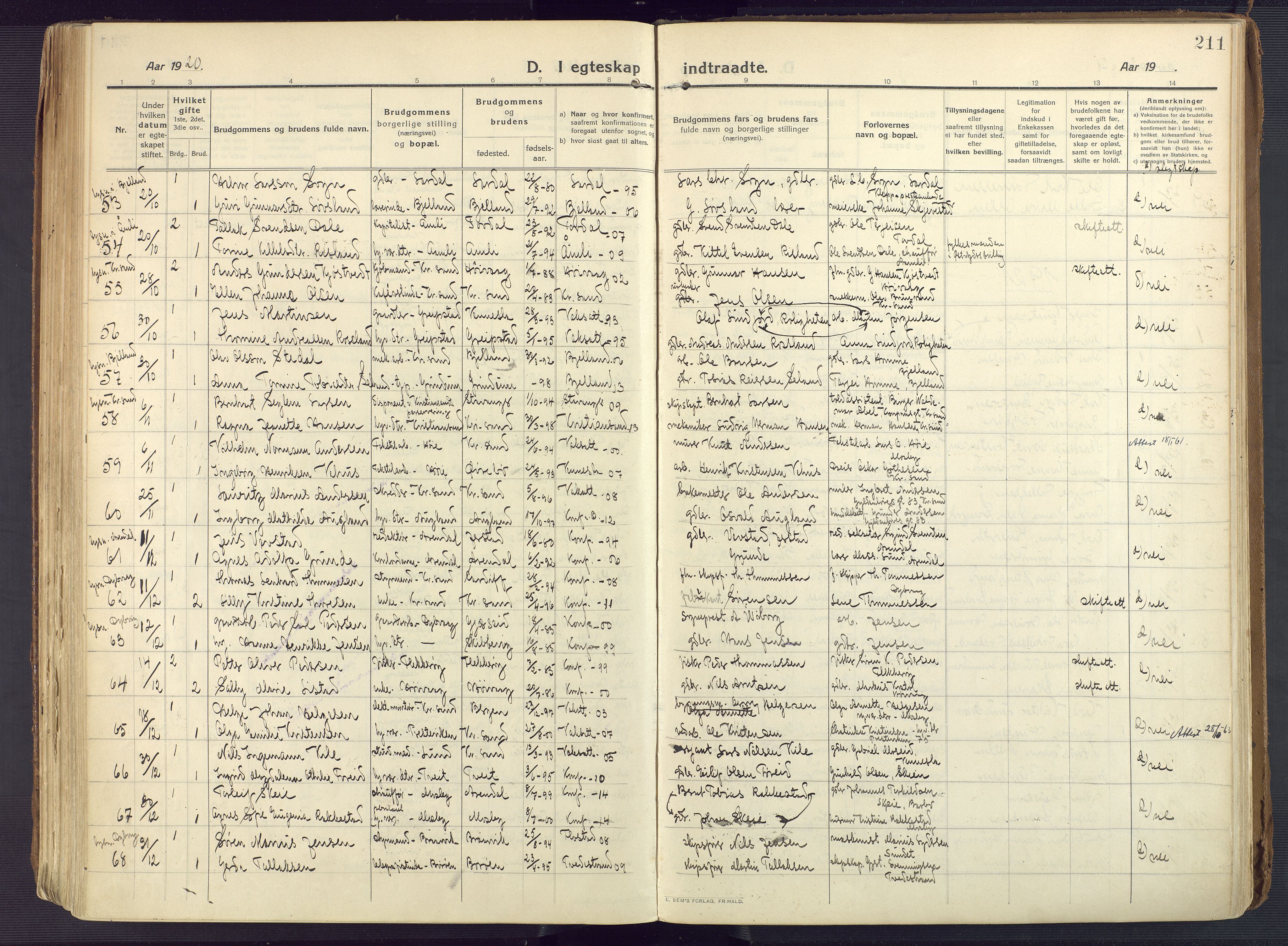 Oddernes sokneprestkontor, AV/SAK-1111-0033/F/Fa/Faa/L0012: Parish register (official) no. A 12, 1912-1925, p. 211