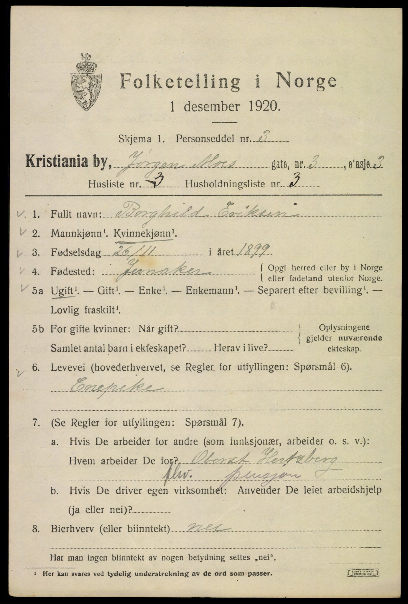 SAO, 1920 census for Kristiania, 1920, p. 325797