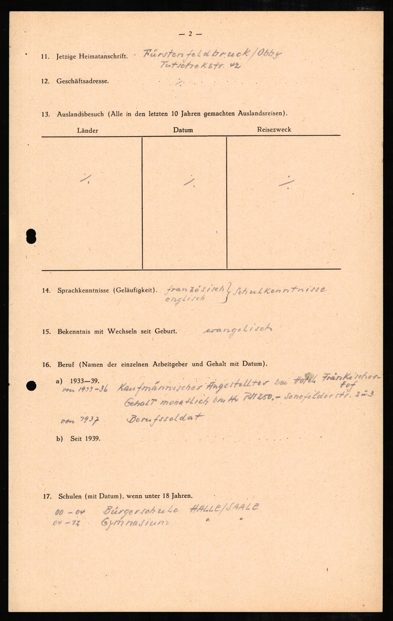 Forsvaret, Forsvarets overkommando II, AV/RA-RAFA-3915/D/Db/L0007: CI Questionaires. Tyske okkupasjonsstyrker i Norge. Tyskere., 1945-1946, p. 50