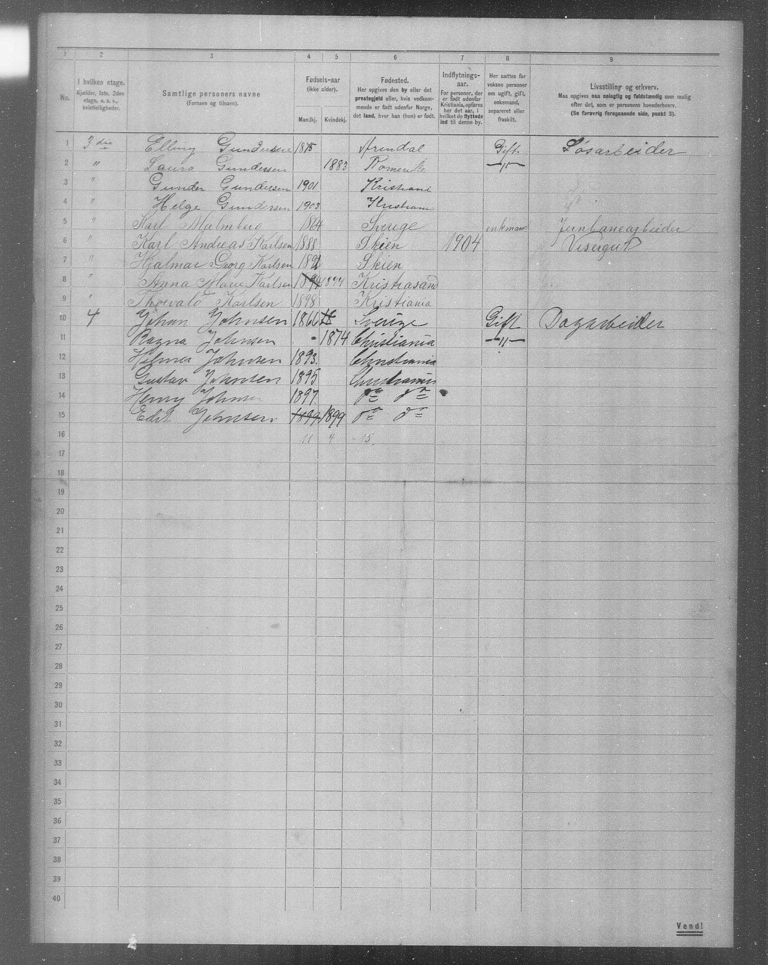 OBA, Municipal Census 1904 for Kristiania, 1904, p. 9908