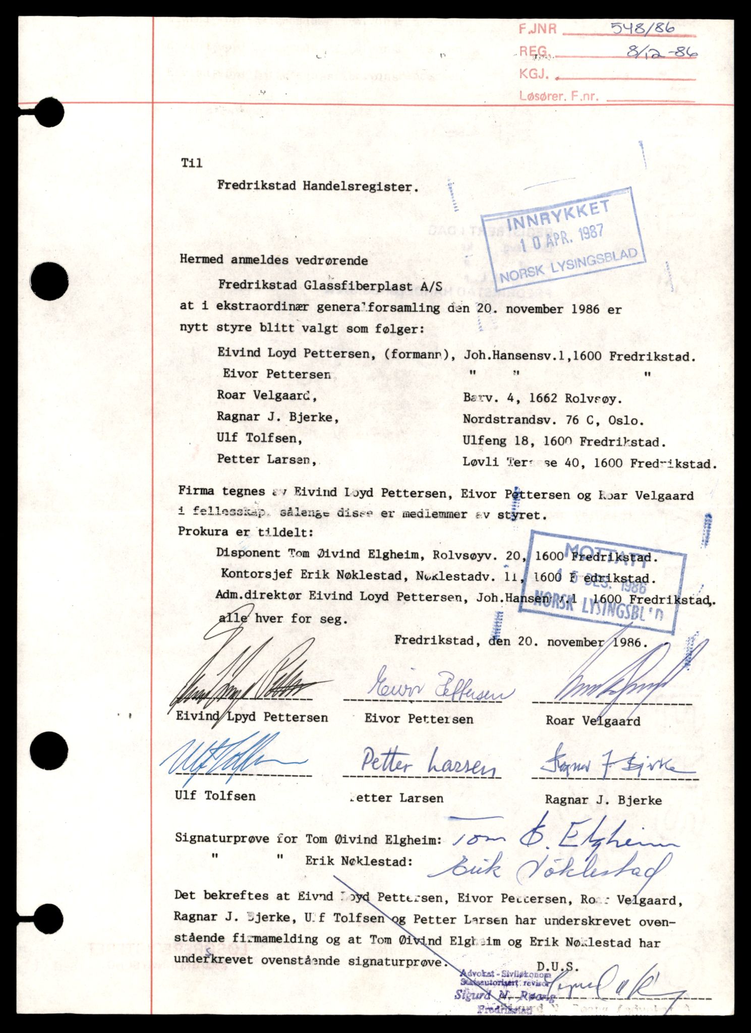 Fredrikstad tingrett, AV/SAT-A-10473/K/Kb/Kbb/L0016: Enkeltmannsforetak, aksjeselskap og andelslag, Fredrikstad G-Fredrikstad P, 1944-1990, p. 1