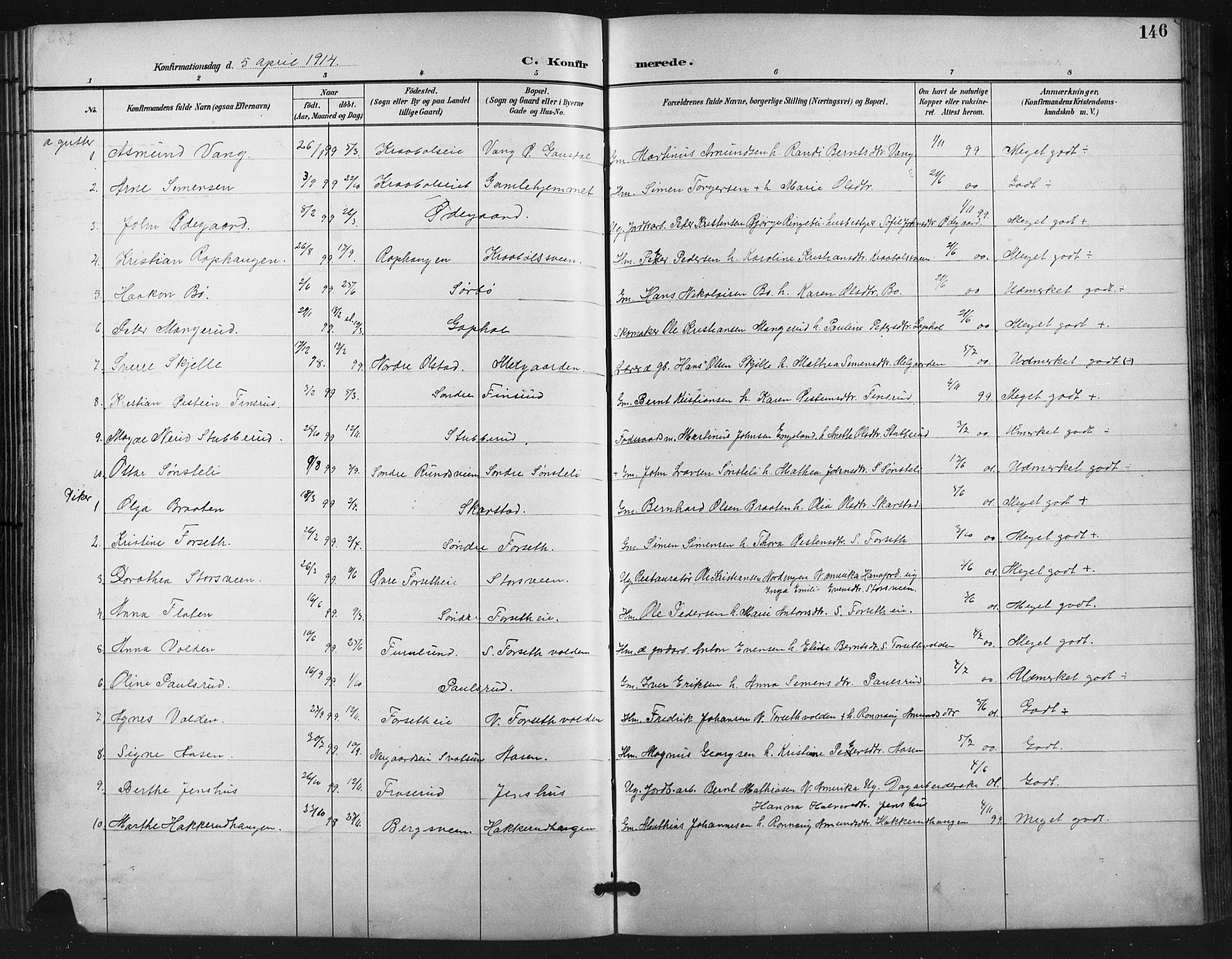 Vestre Gausdal prestekontor, SAH/PREST-094/H/Ha/Hab/L0003: Parish register (copy) no. 3, 1896-1925, p. 146