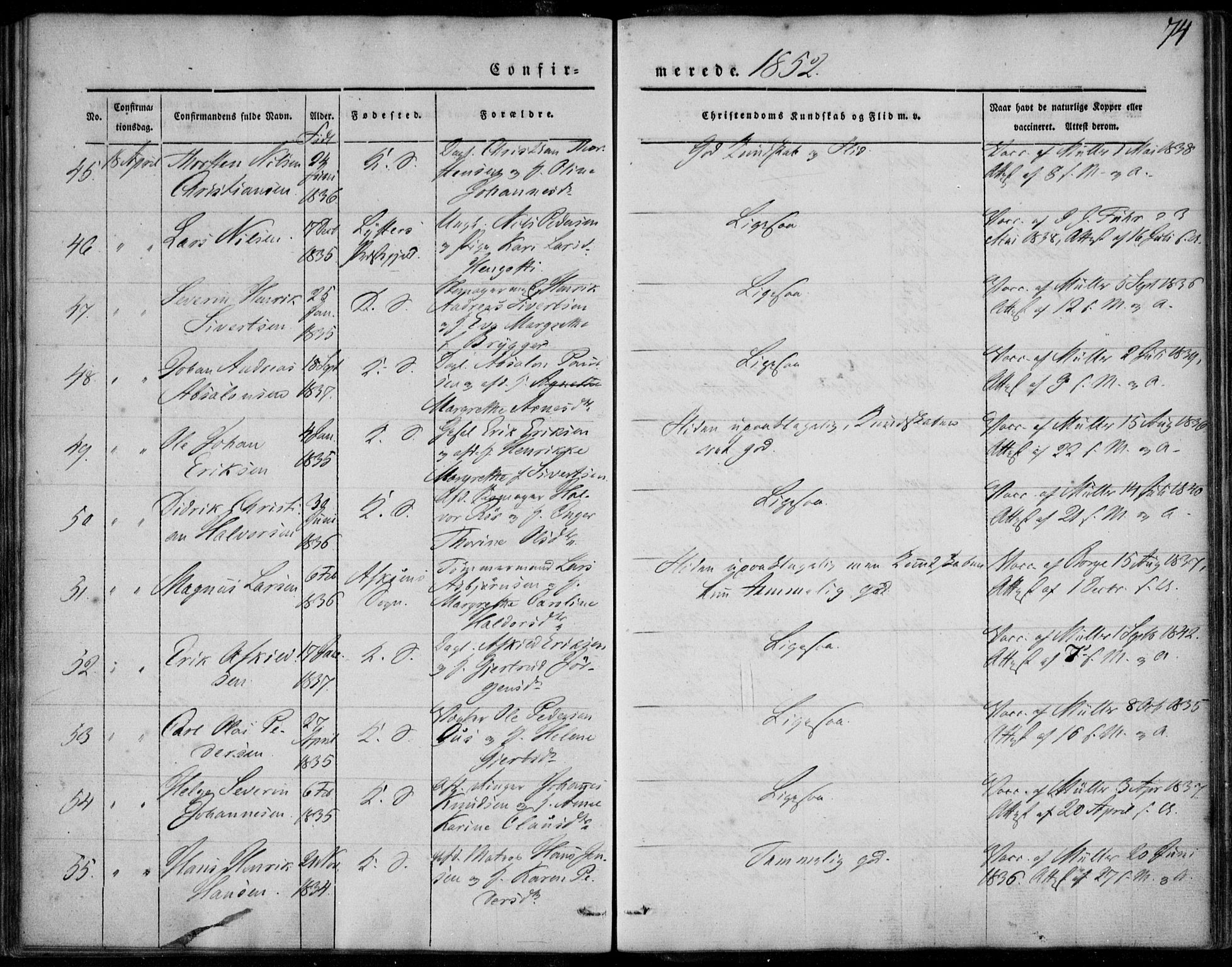 Korskirken sokneprestembete, SAB/A-76101/H/Haa/L0026: Parish register (official) no. C 2, 1842-1854, p. 74