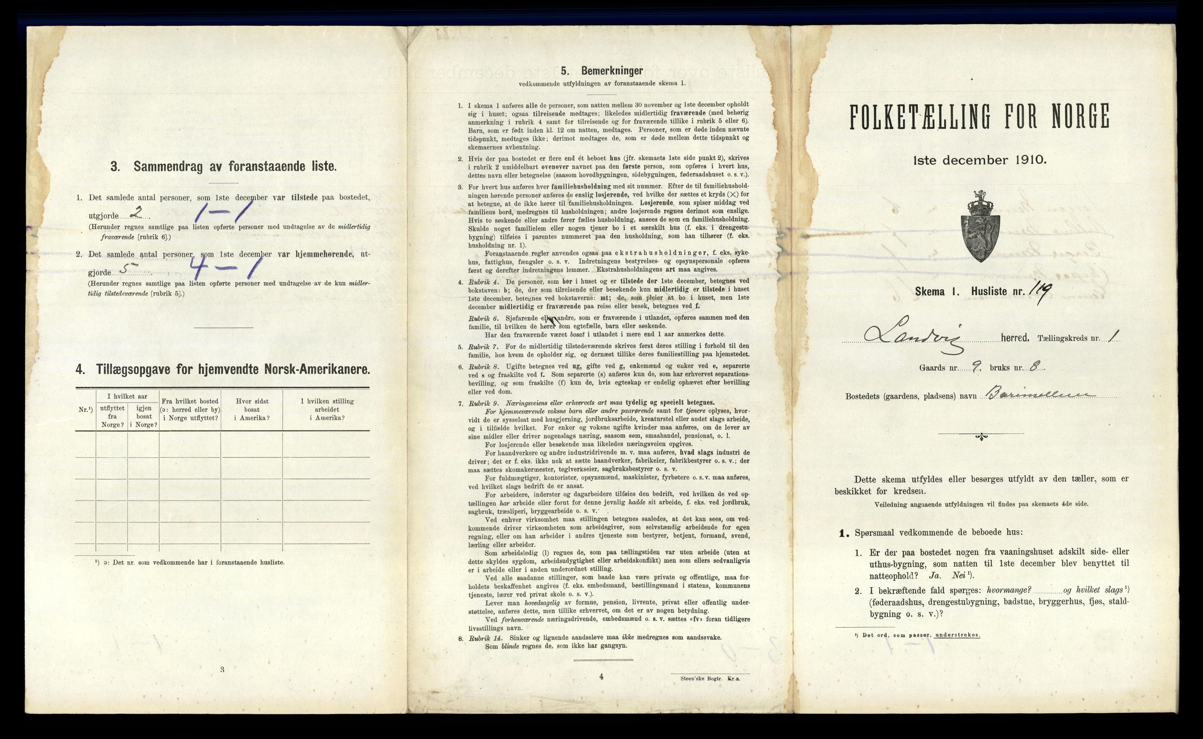 RA, 1910 census for Landvik, 1910, p. 268