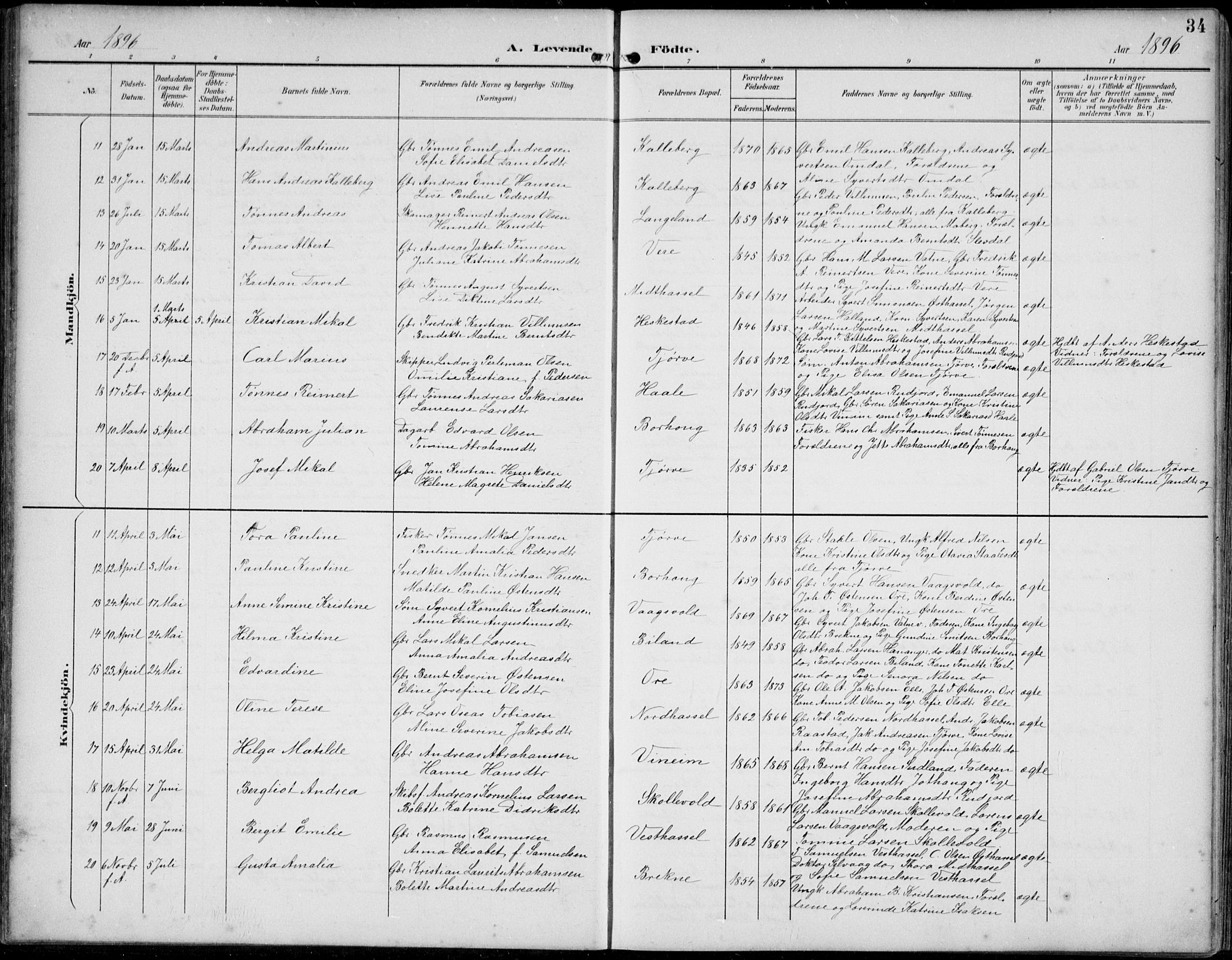 Lista sokneprestkontor, AV/SAK-1111-0027/F/Fb/L0005: Parish register (copy) no. B 5, 1892-1923, p. 34