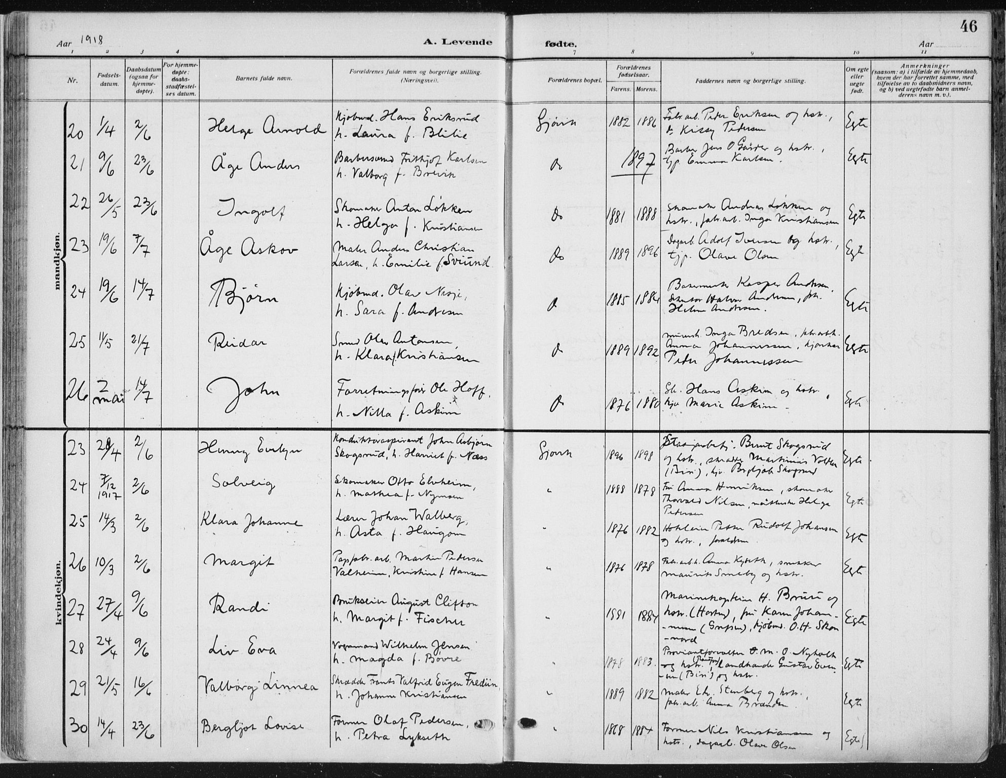 Vardal prestekontor, AV/SAH-PREST-100/H/Ha/Haa/L0014: Parish register (official) no. 14, 1912-1922, p. 46