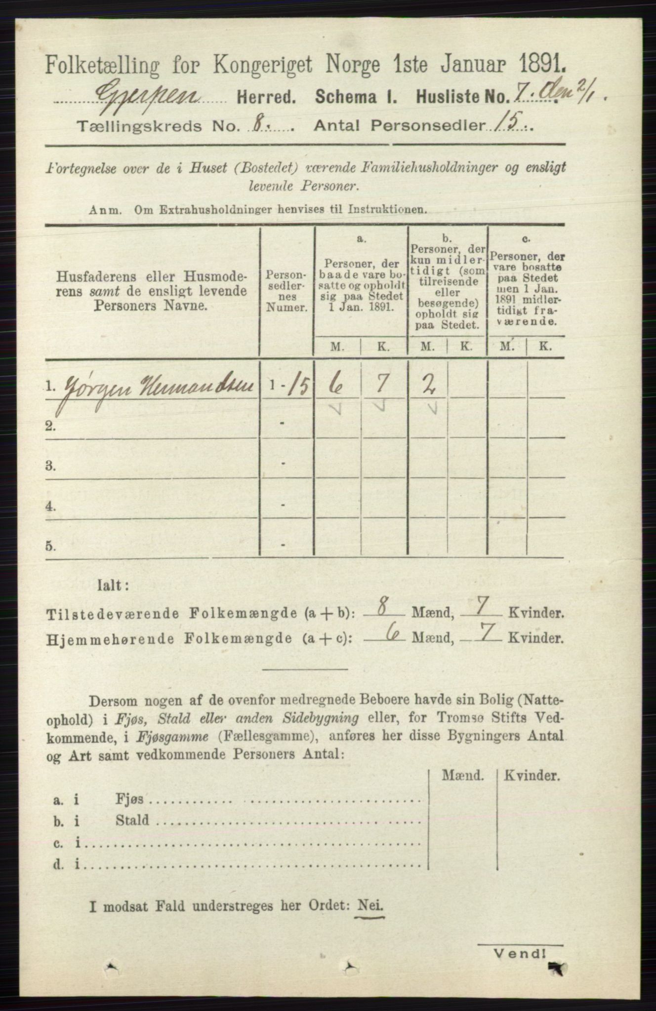 RA, 1891 census for 0812 Gjerpen, 1891, p. 3899