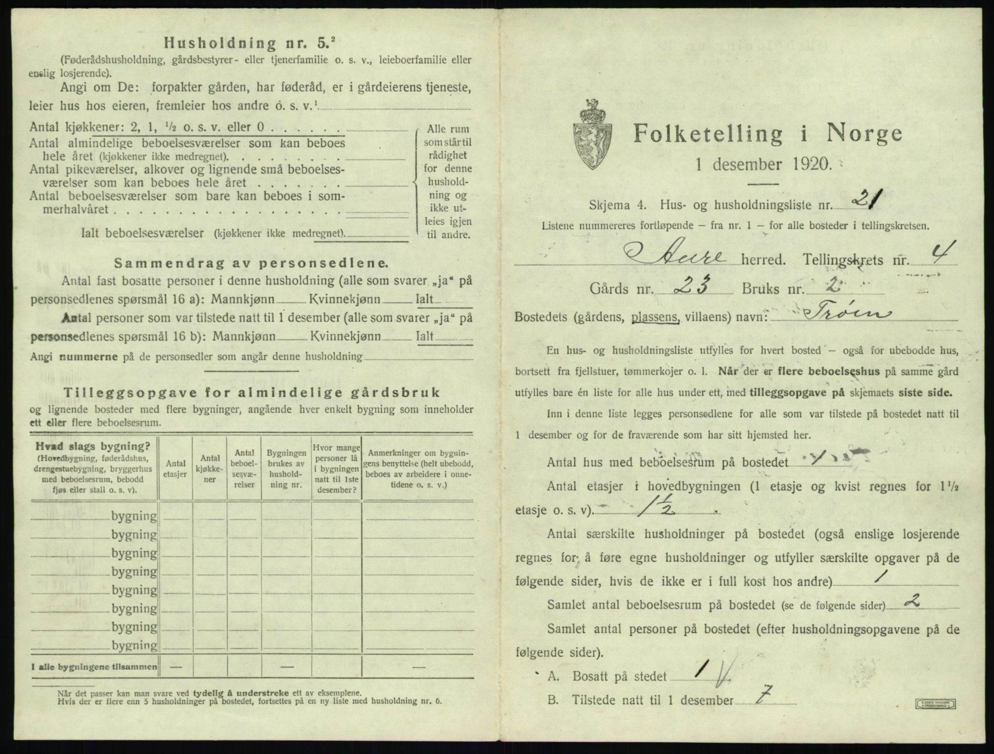 SAT, 1920 census for Aure, 1920, p. 262