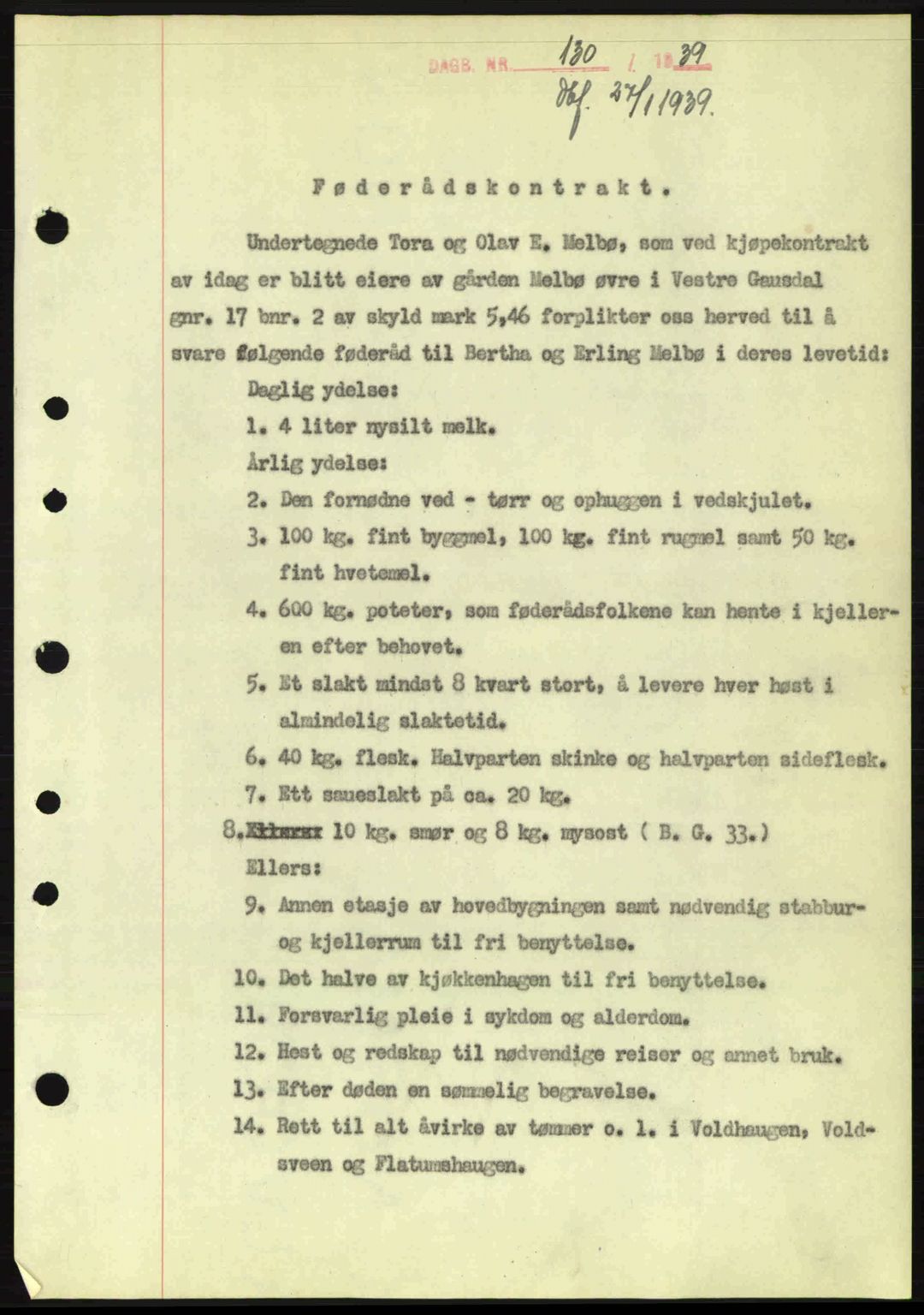 Sør-Gudbrandsdal tingrett, SAH/TING-004/H/Hb/Hbe/L0001: Mortgage book no. B1, 1936-1939, Diary no: : 130/1939