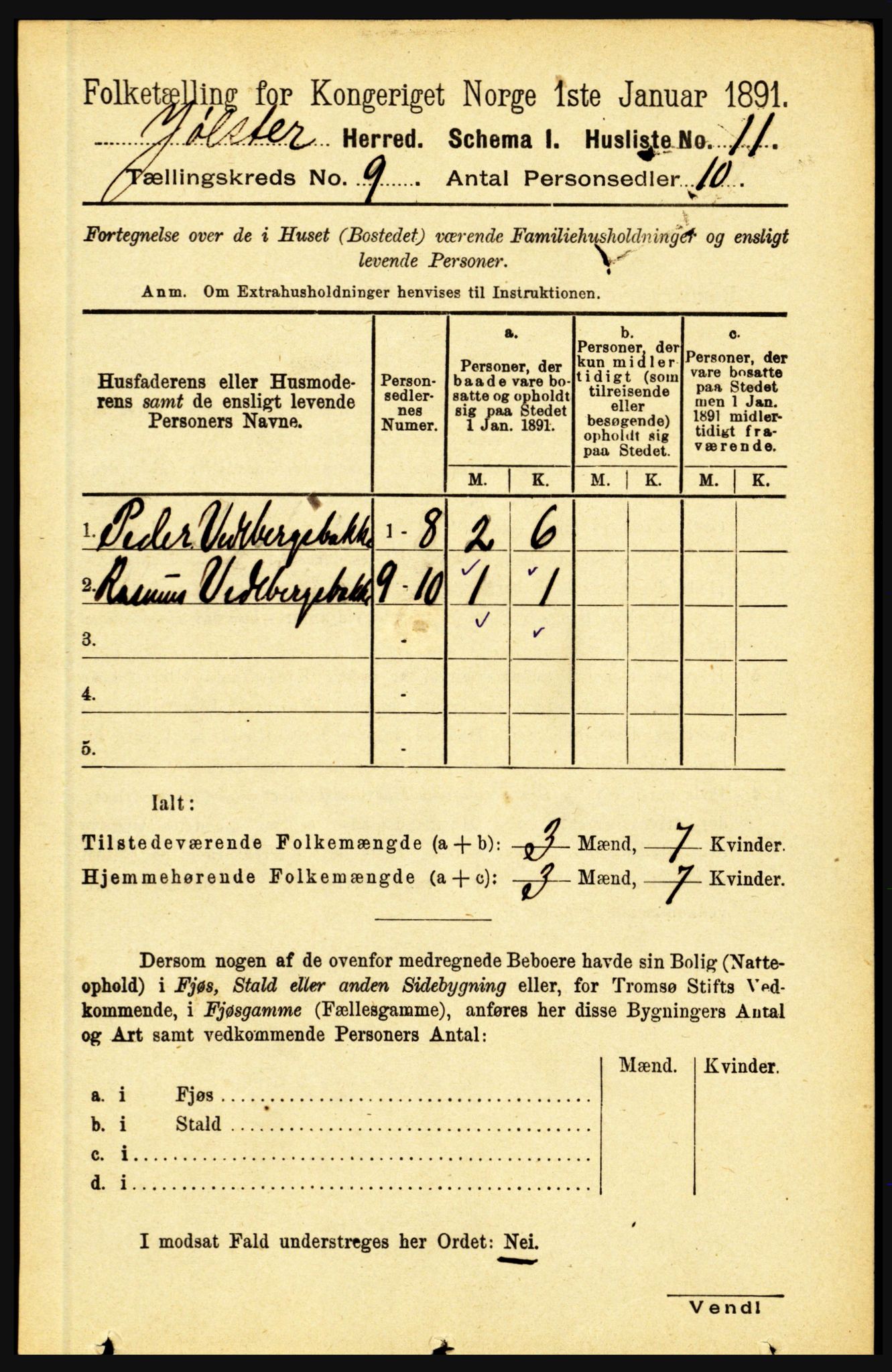 RA, 1891 census for 1431 Jølster, 1891, p. 3103