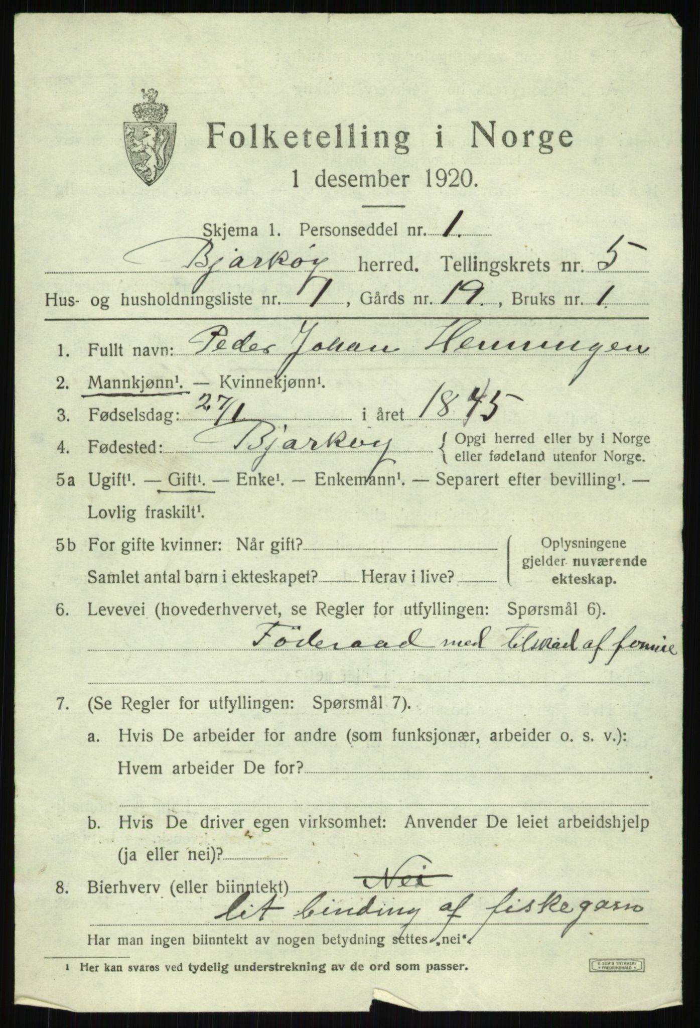 SATØ, 1920 census for Bjarkøy, 1920, p. 2277