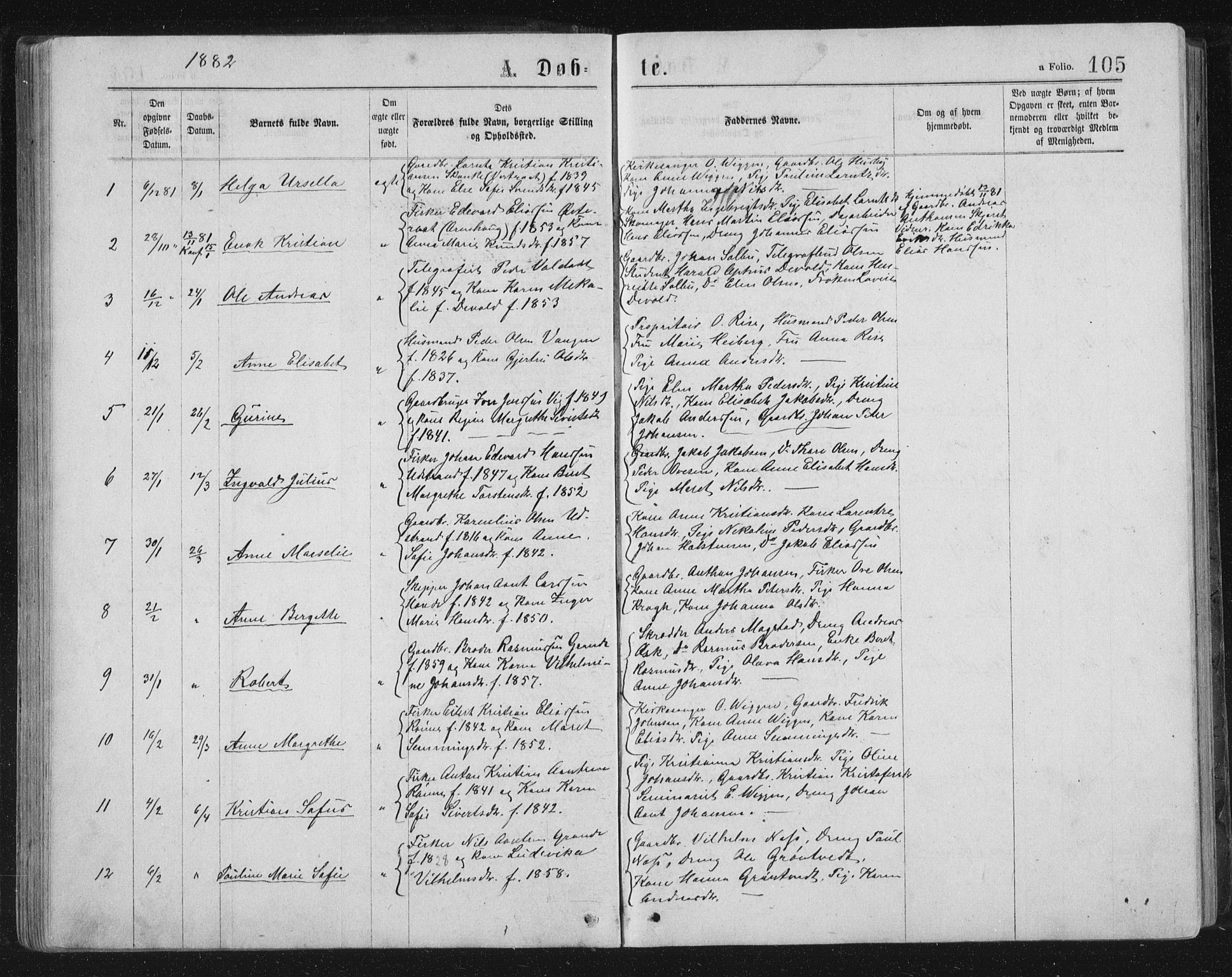 Ministerialprotokoller, klokkerbøker og fødselsregistre - Sør-Trøndelag, SAT/A-1456/659/L0745: Parish register (copy) no. 659C02, 1869-1892, p. 105
