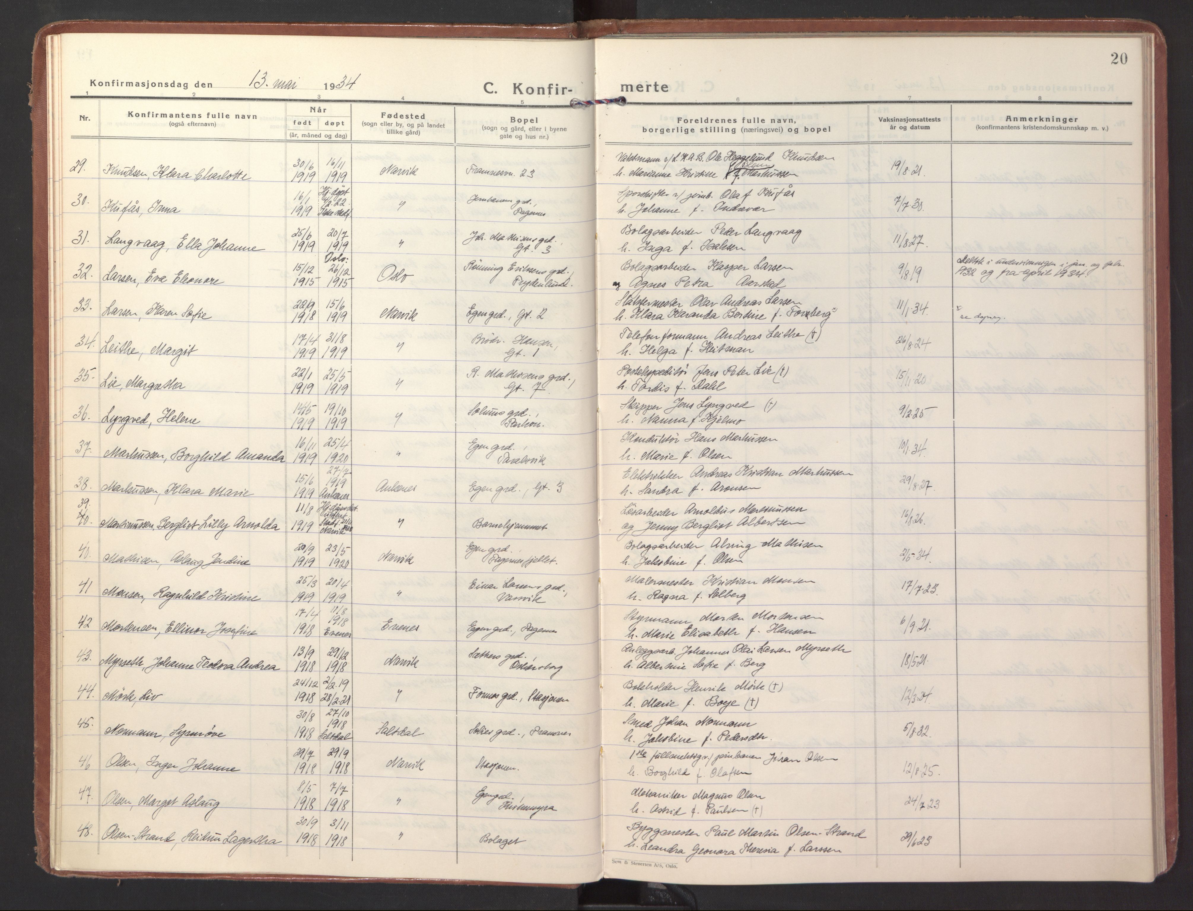 Ministerialprotokoller, klokkerbøker og fødselsregistre - Nordland, AV/SAT-A-1459/871/L1007: Parish register (official) no. 871A23, 1932-1942, p. 20