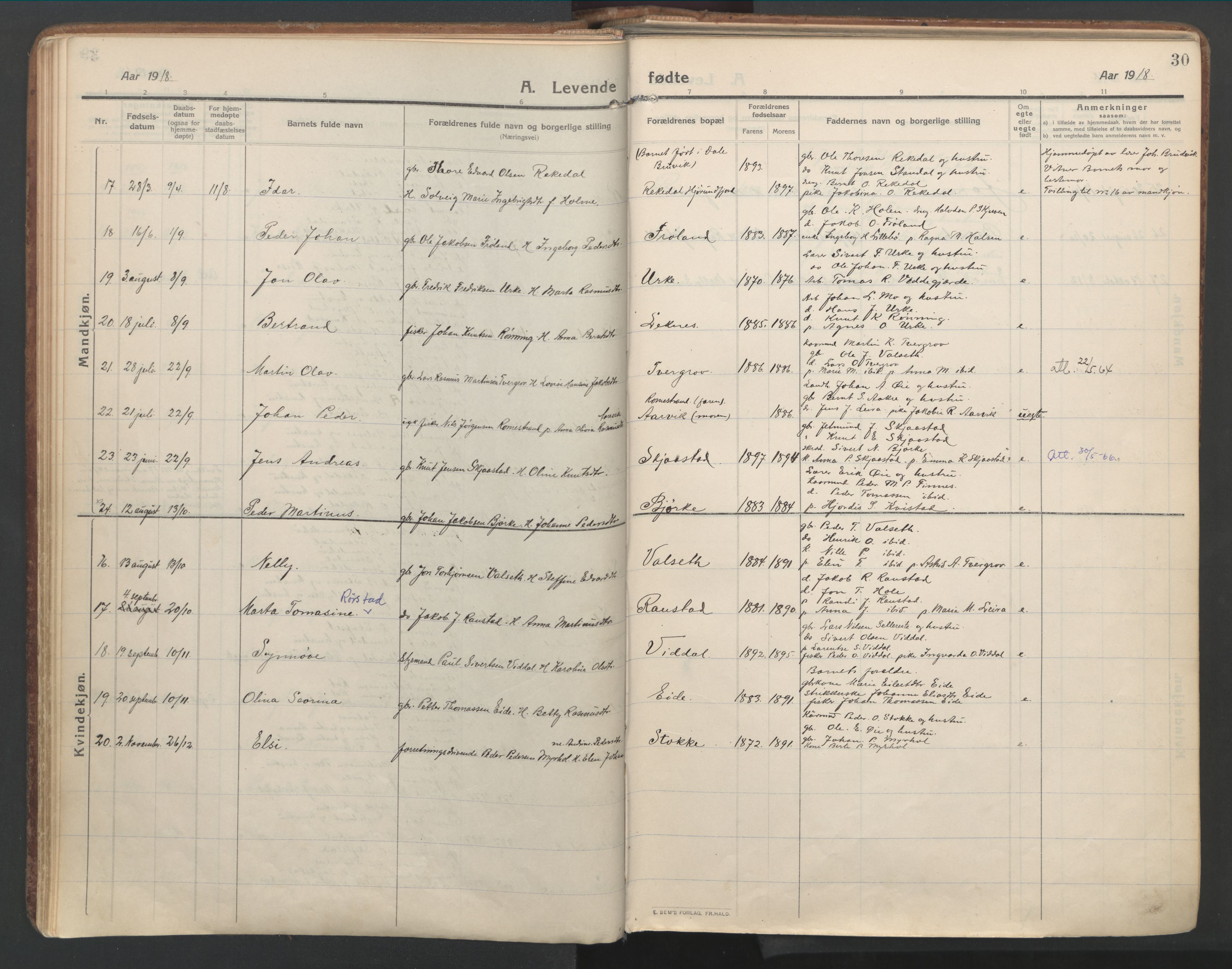 Ministerialprotokoller, klokkerbøker og fødselsregistre - Møre og Romsdal, SAT/A-1454/515/L0212: Parish register (official) no. 515A08, 1911-1935, p. 30