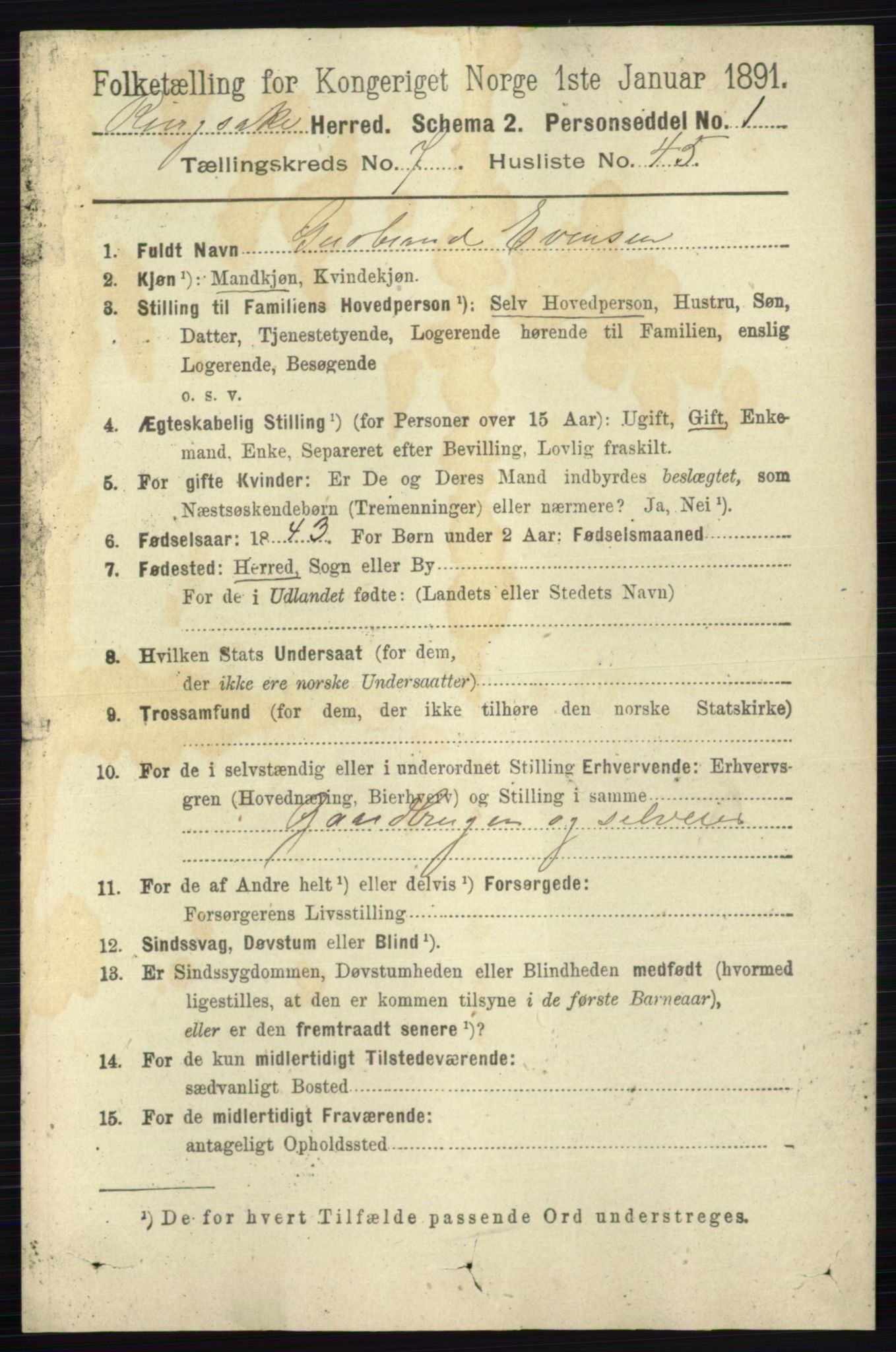 RA, 1891 census for 0412 Ringsaker, 1891, p. 4192