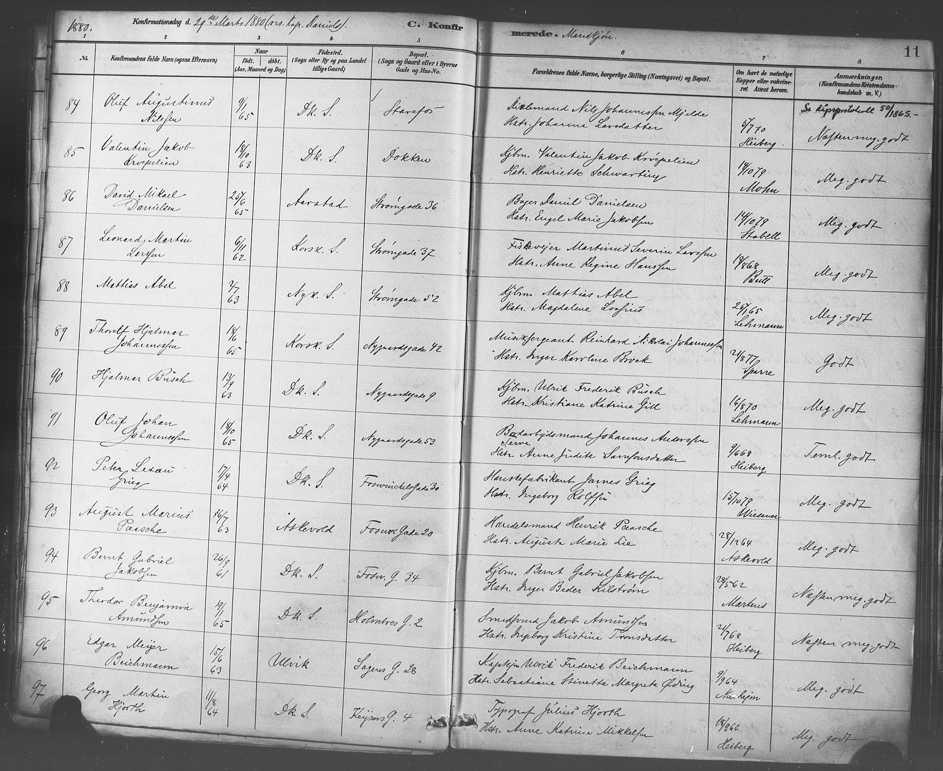 Domkirken sokneprestembete, SAB/A-74801/H/Haa/L0030: Parish register (official) no. C 5, 1880-1898, p. 11