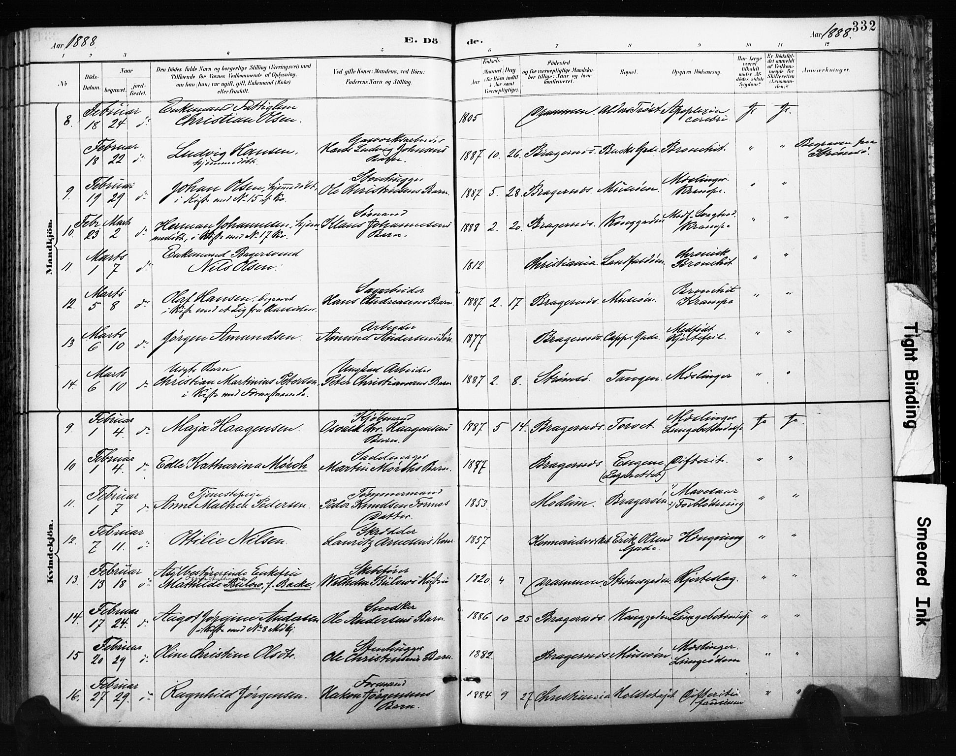 Bragernes kirkebøker, AV/SAKO-A-6/F/Fb/L0007: Parish register (official) no. II 7, 1885-1893, p. 332