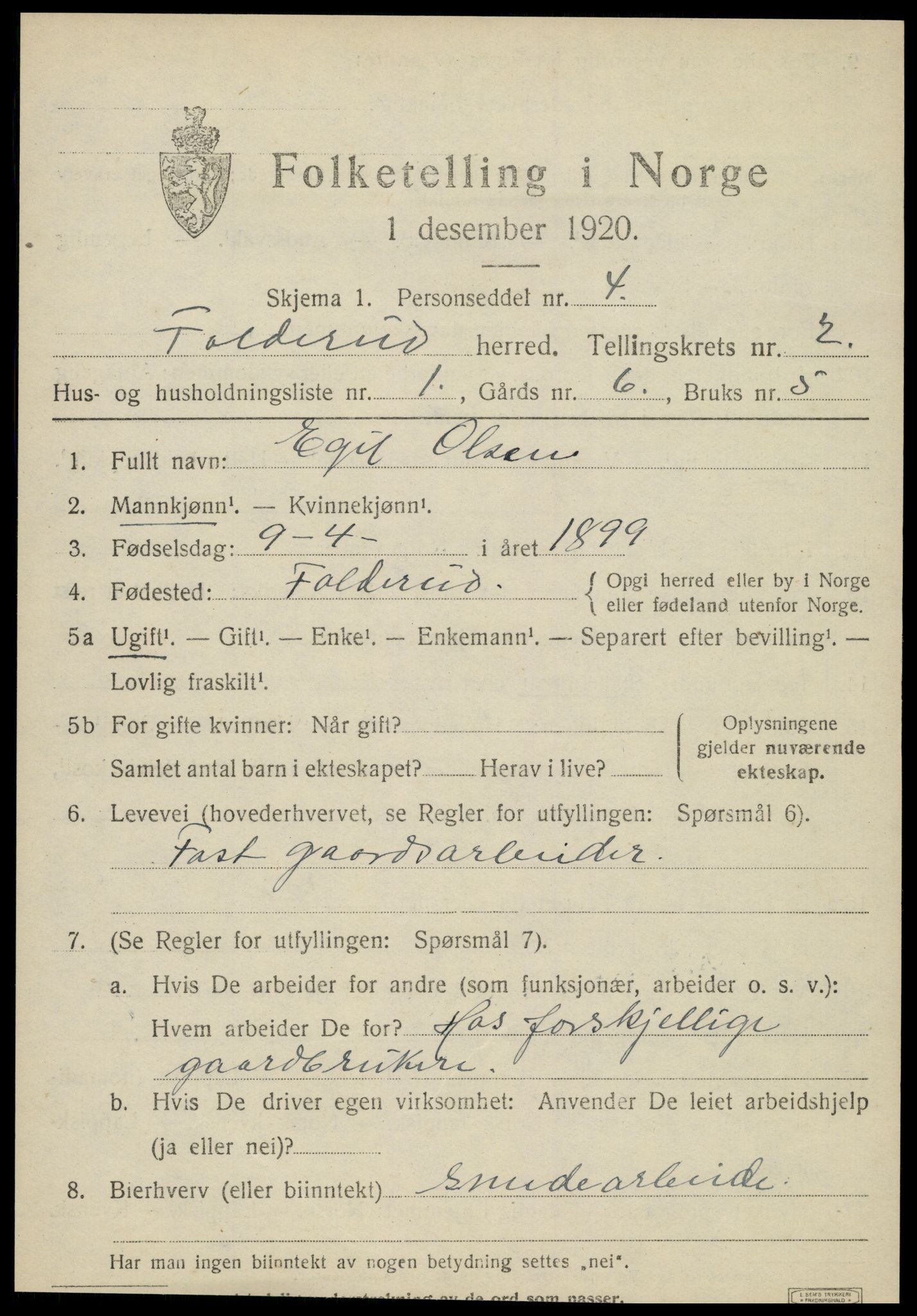 SAT, 1920 census for Foldereid, 1920, p. 694