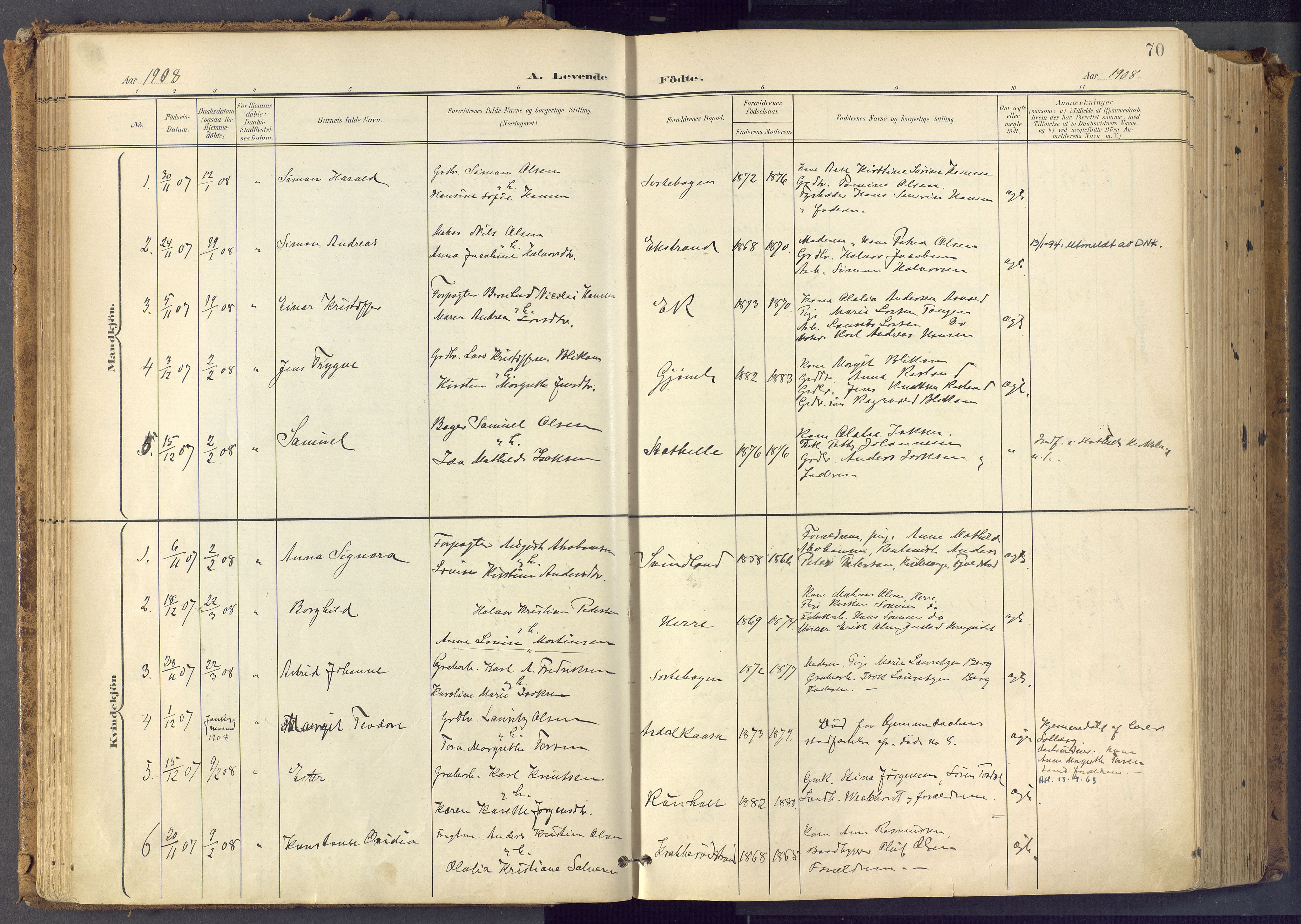 Bamble kirkebøker, SAKO/A-253/F/Fa/L0009: Parish register (official) no. I 9, 1901-1917, p. 70