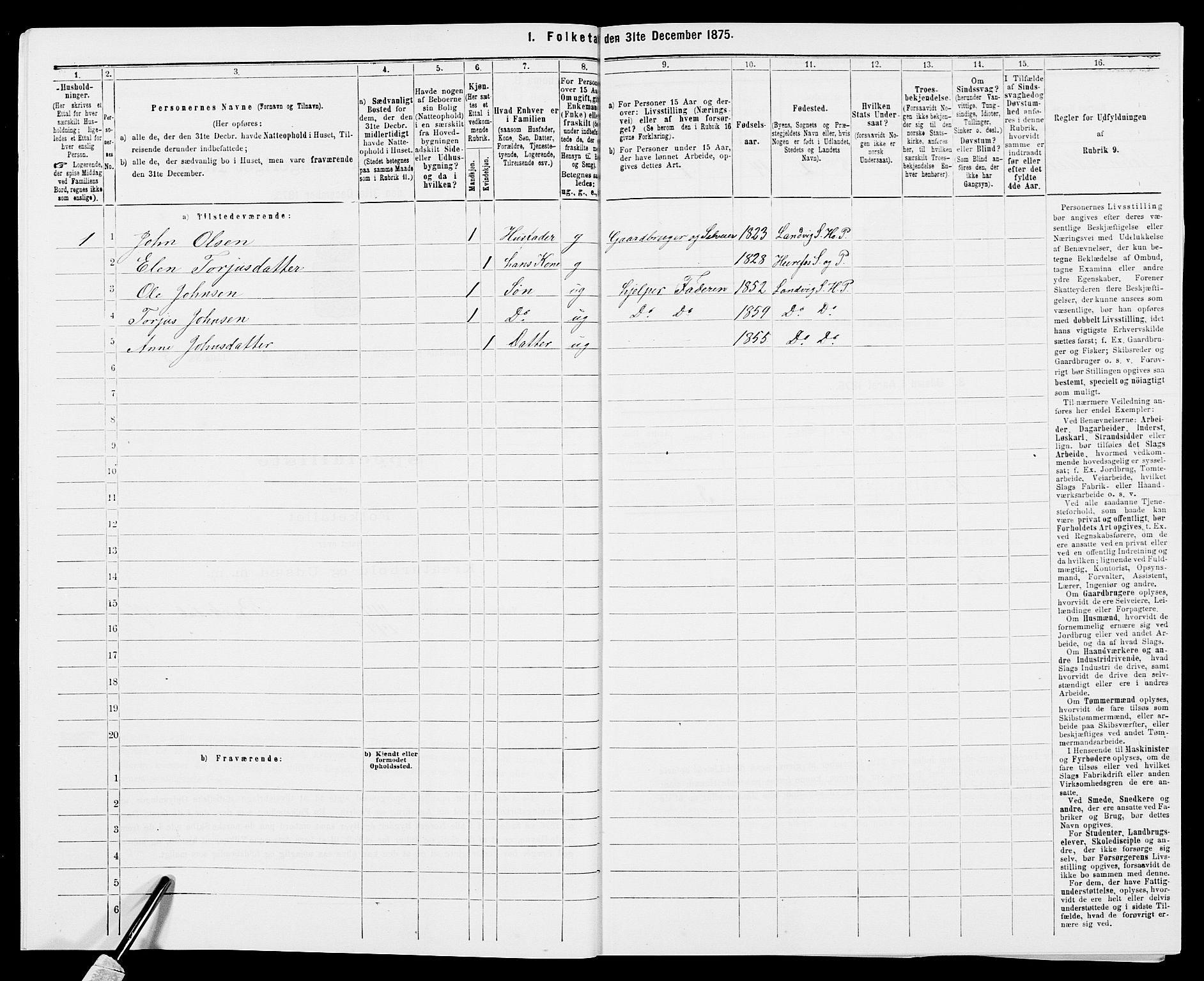 SAK, 1875 census for 0924P Homedal, 1875, p. 1043