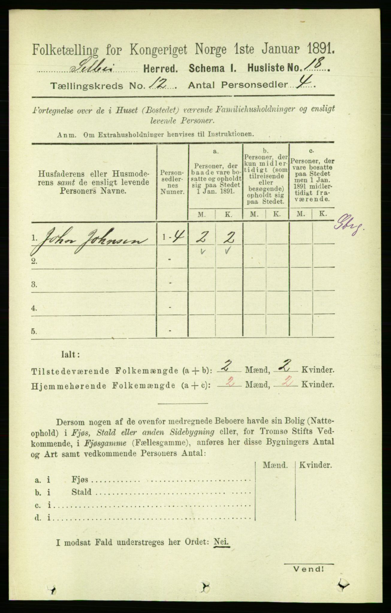 RA, 1891 census for 1664 Selbu, 1891, p. 4389