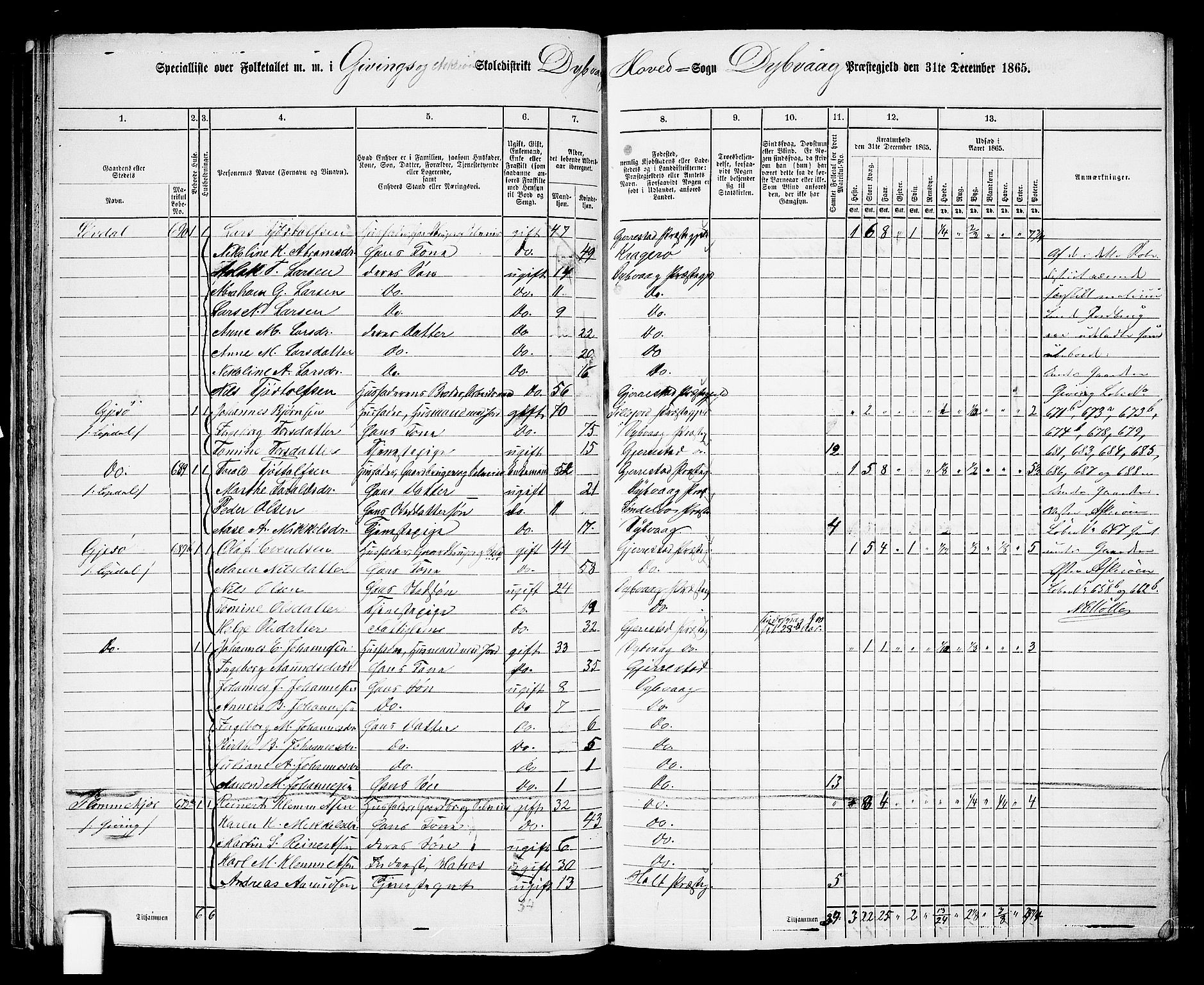 RA, 1865 census for Dypvåg, 1865, p. 50