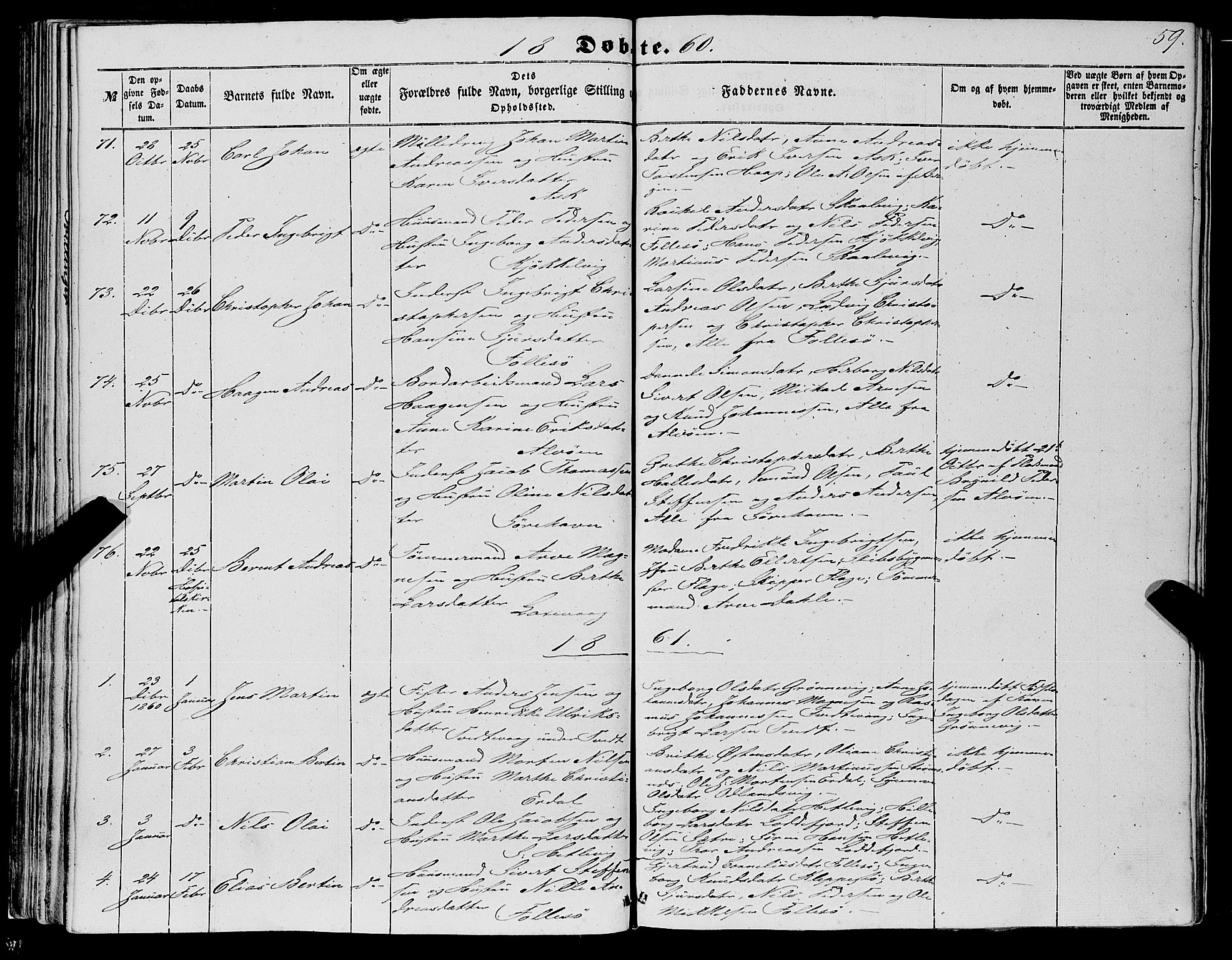 Askøy Sokneprestembete, SAB/A-74101/H/Ha/Haa/Haaa/L0008: Parish register (official) no. A 8, 1852-1862, p. 59