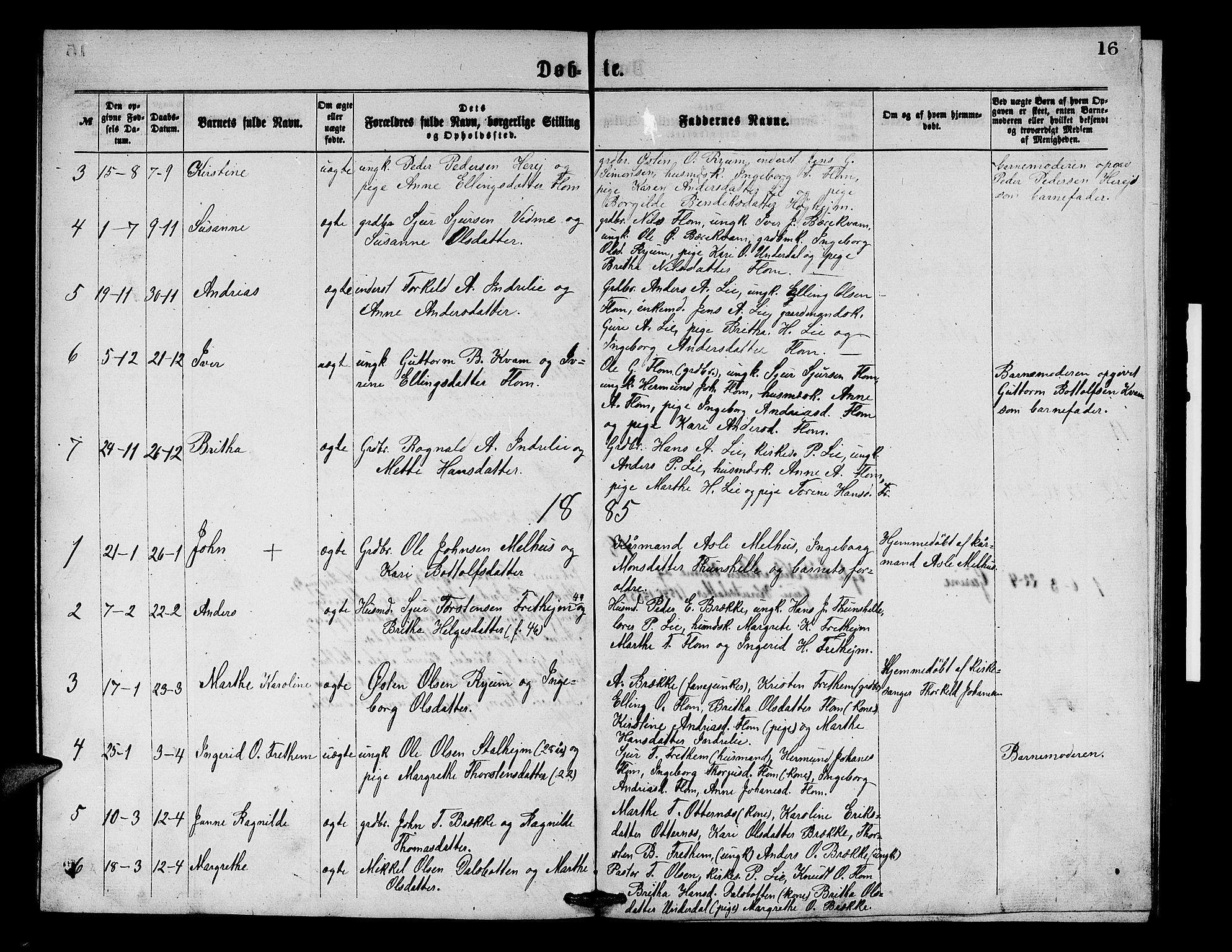 Aurland sokneprestembete, SAB/A-99937/H/Hb/Hbb/L0001: Parish register (copy) no. B 1, 1868-1887, p. 16