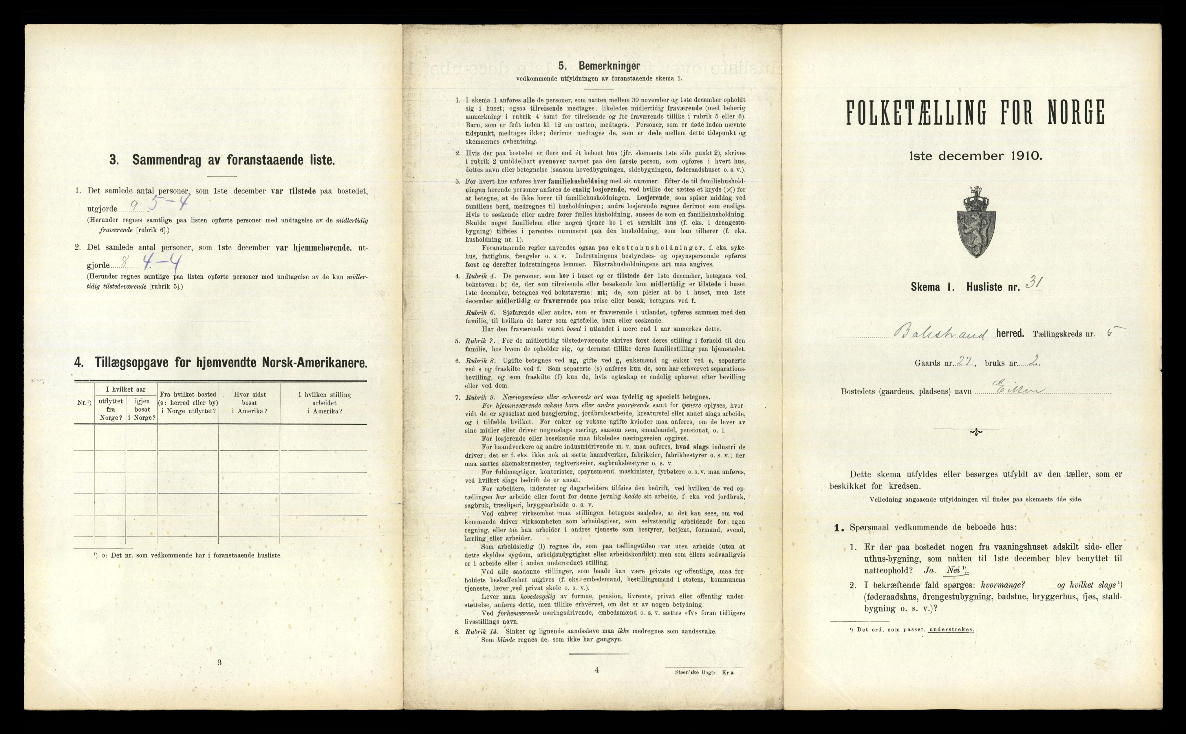 RA, 1910 census for Balestrand, 1910, p. 446