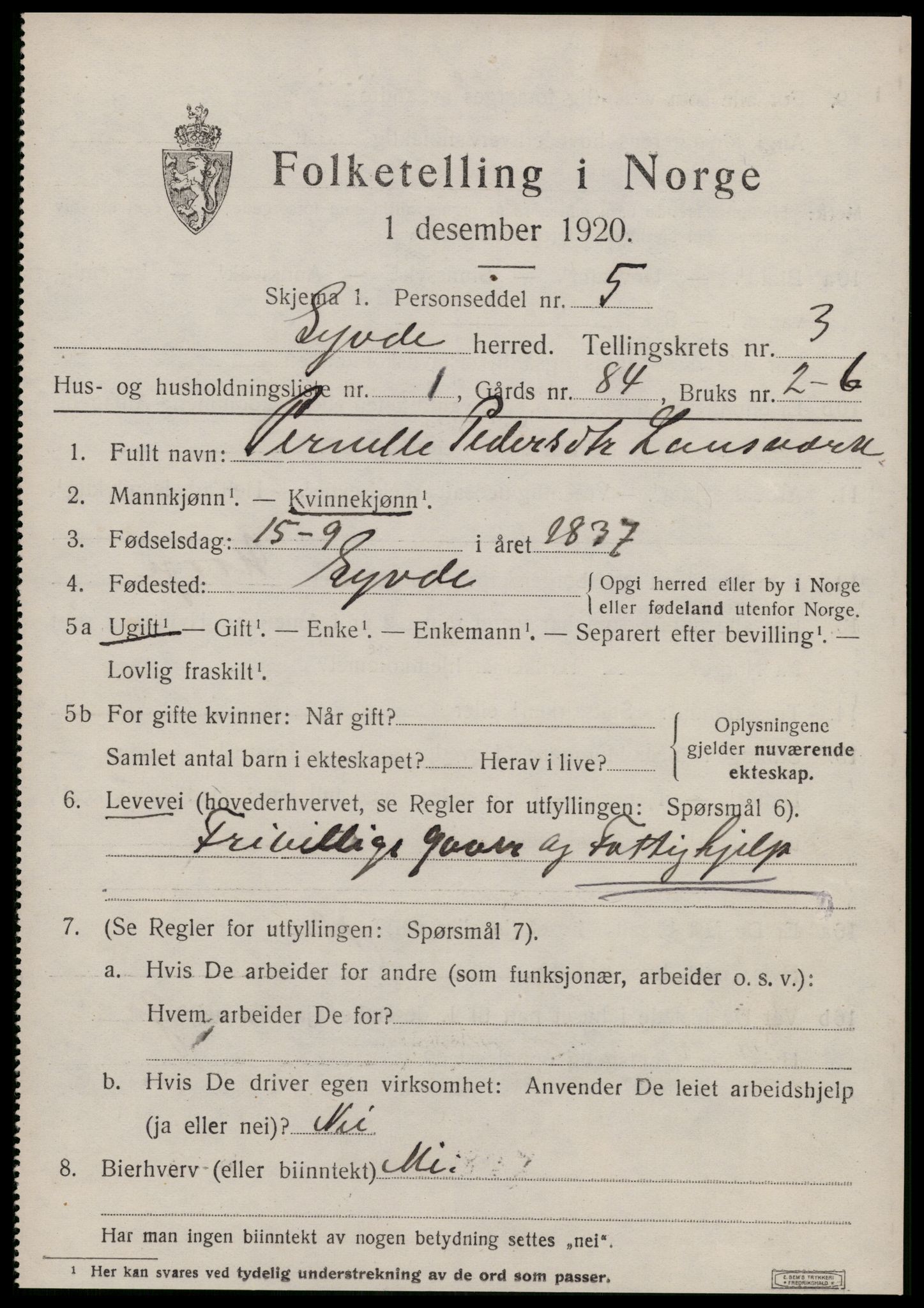 SAT, 1920 census for Syvde, 1920, p. 1018