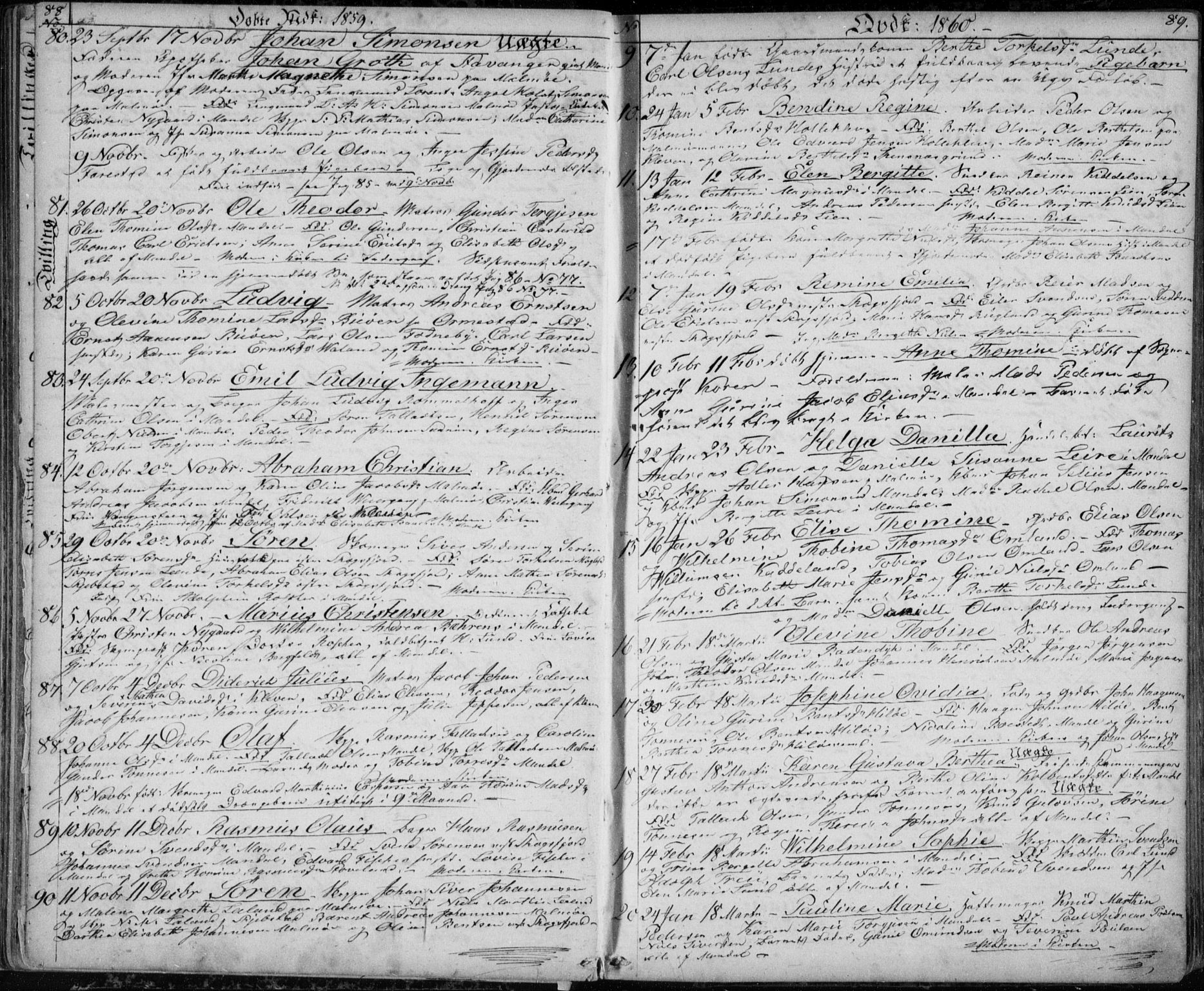 Mandal sokneprestkontor, SAK/1111-0030/F/Fb/Fba/L0008: Parish register (copy) no. B 2, 1854-1868, p. 88-89
