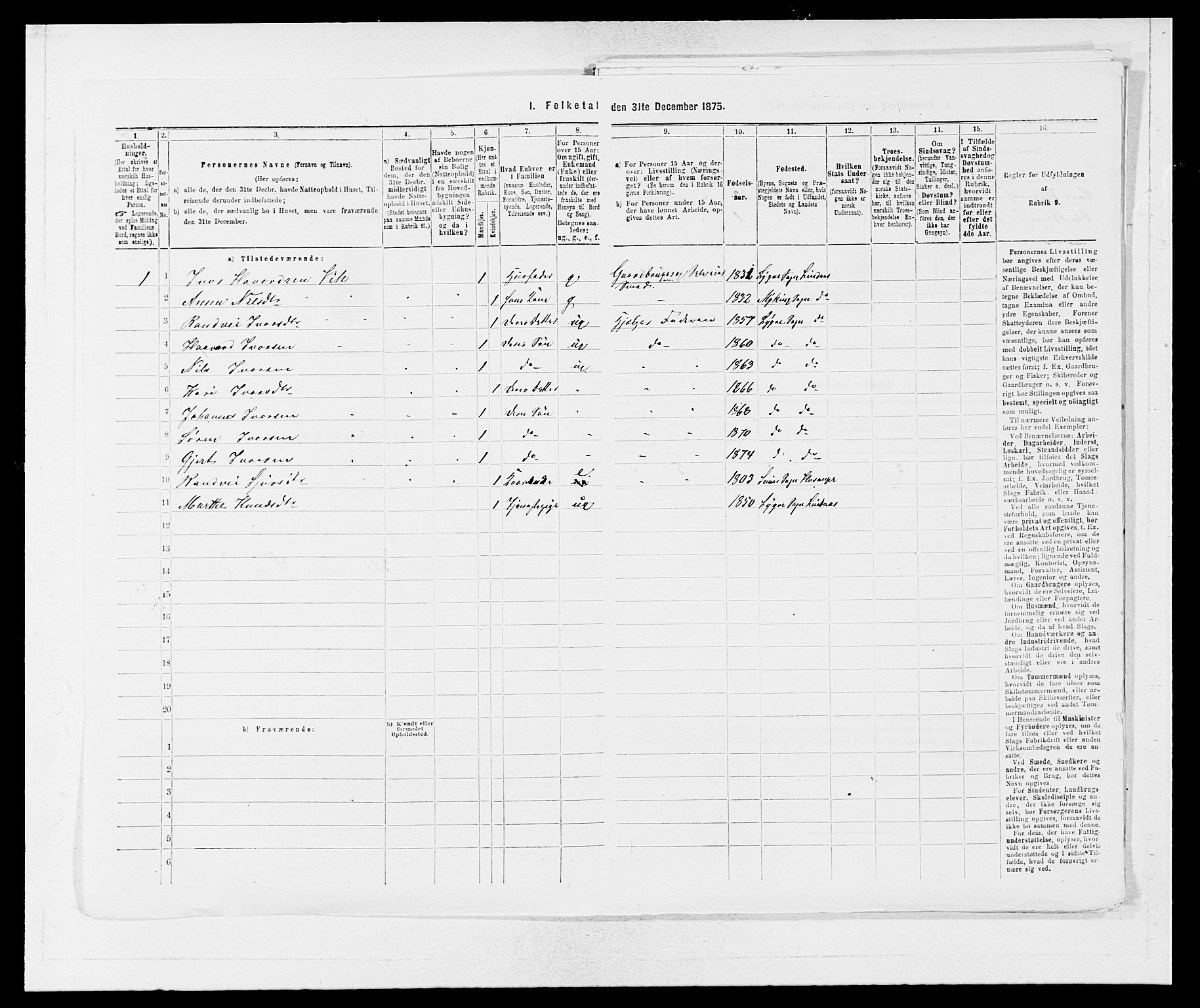 SAB, 1875 census for 1263P Lindås, 1875, p. 1098