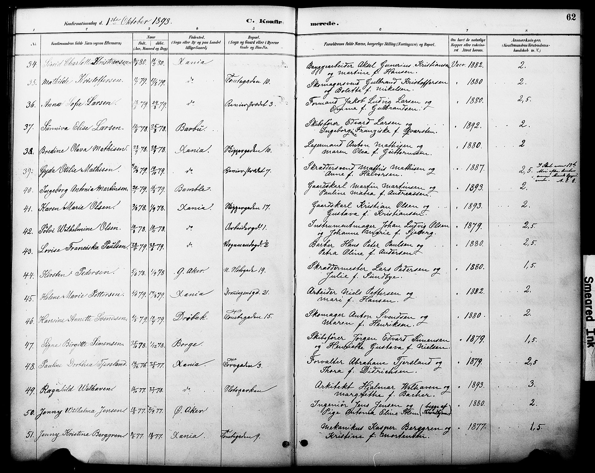 Oslo domkirke Kirkebøker, AV/SAO-A-10752/F/Fa/L0030: Parish register (official) no. 30, 1887-1918, p. 62