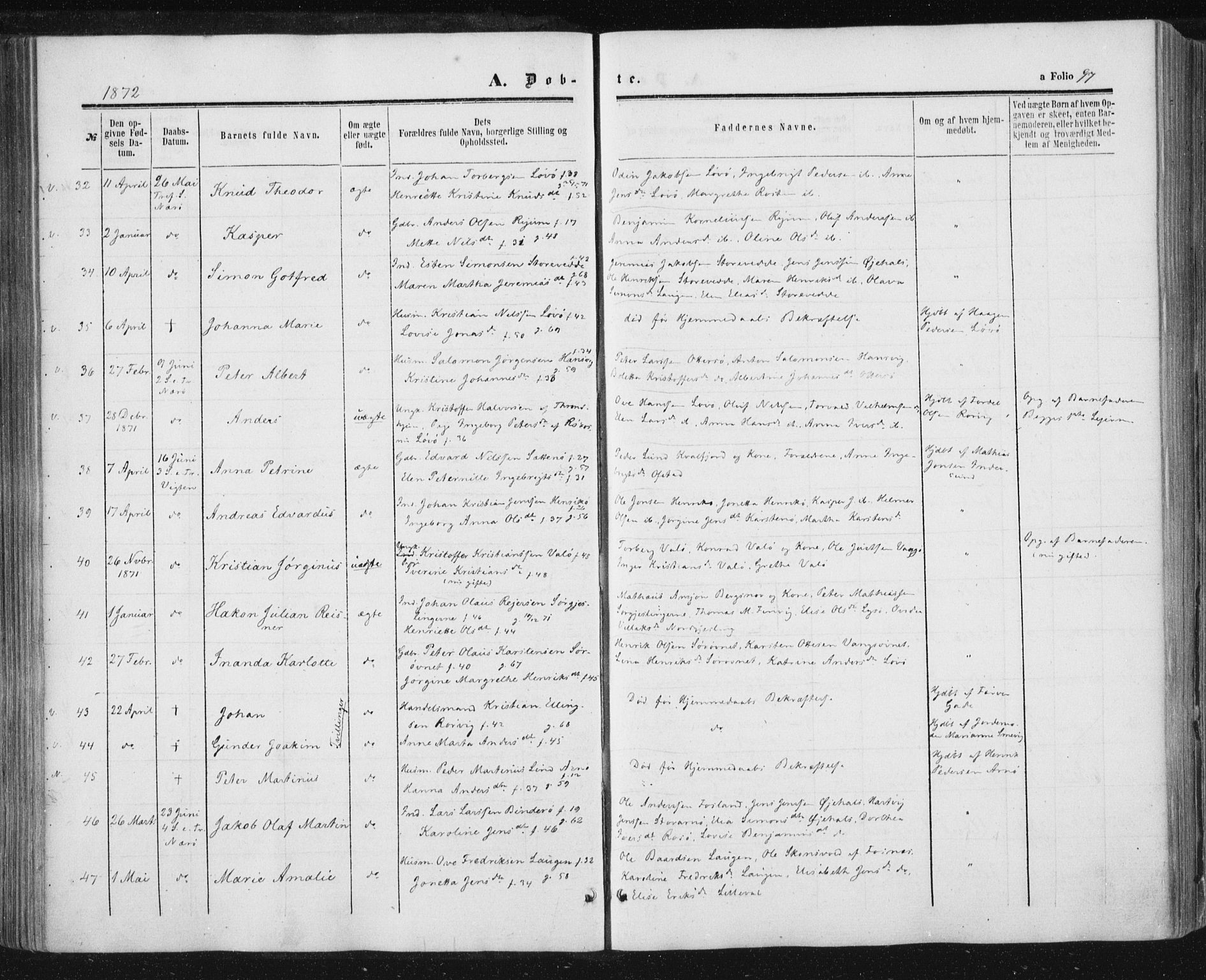 Ministerialprotokoller, klokkerbøker og fødselsregistre - Nord-Trøndelag, AV/SAT-A-1458/784/L0670: Parish register (official) no. 784A05, 1860-1876, p. 97