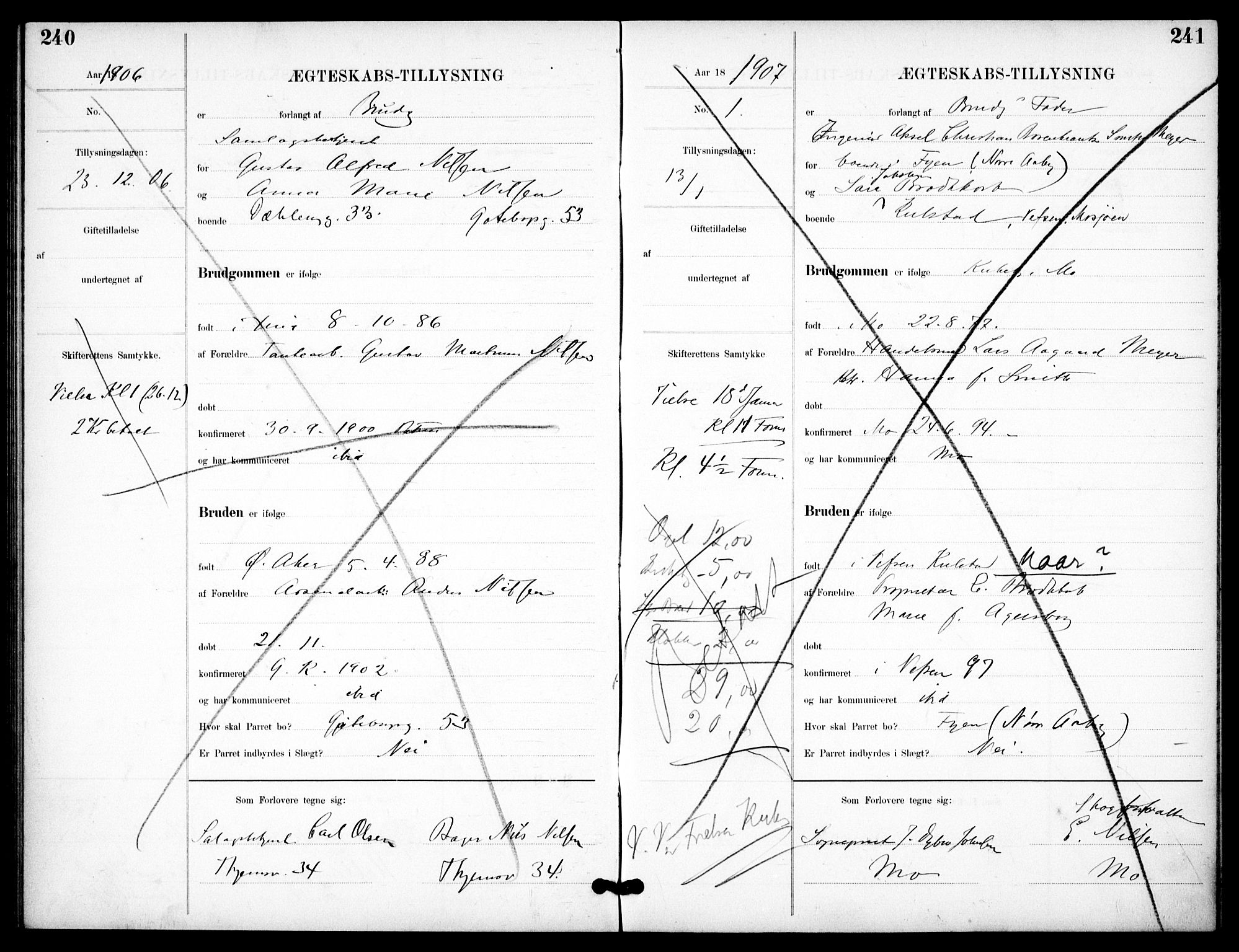 Garnisonsmenigheten Kirkebøker, SAO/A-10846/H/Ha/L0008: Banns register no. I 8, 1894-1908, p. 240-241