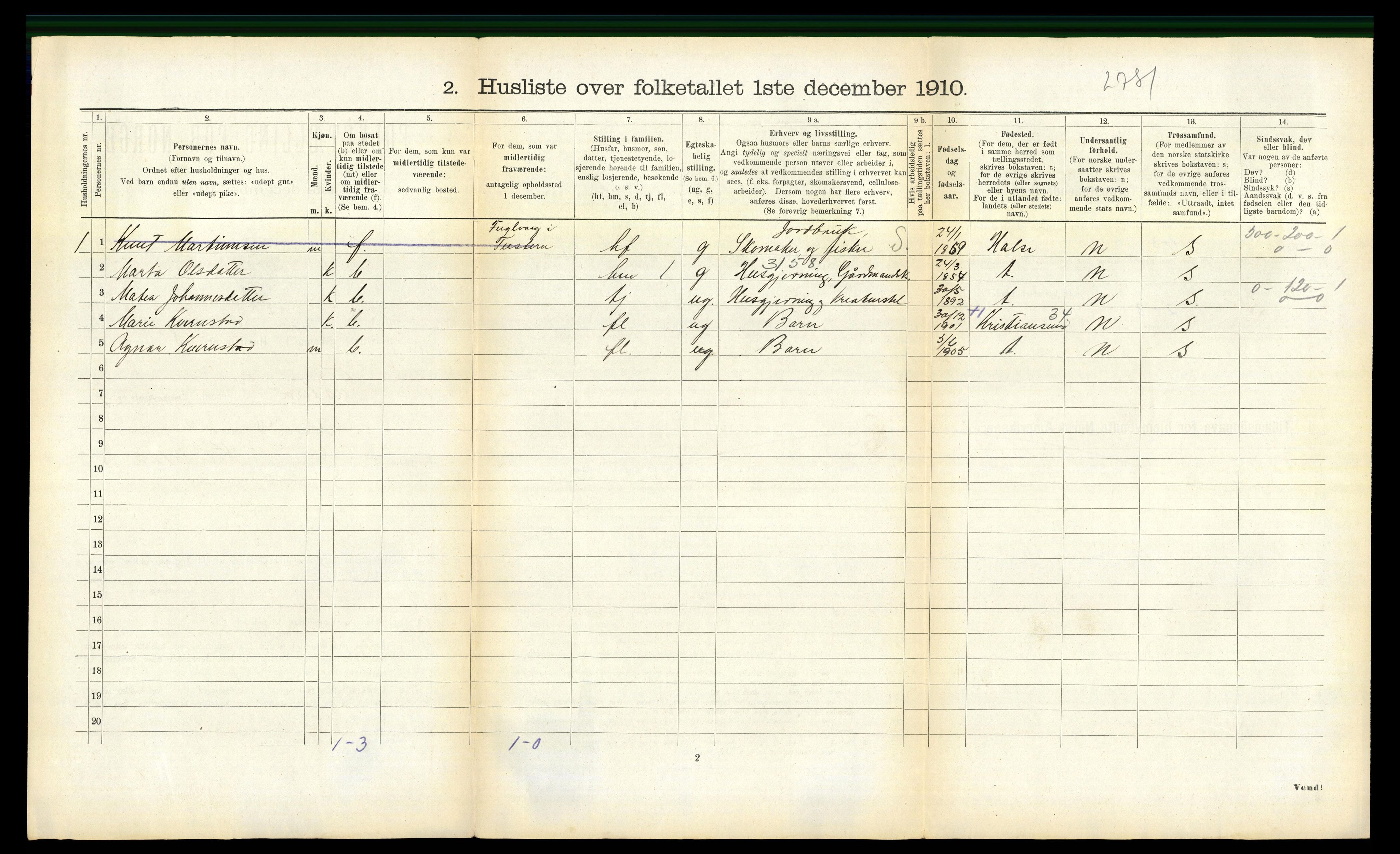 RA, 1910 census for Tustna, 1910, p. 545