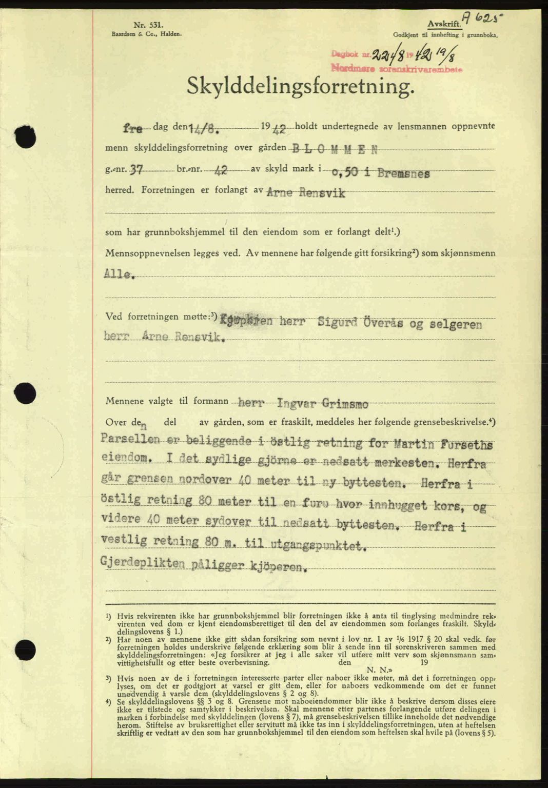 Nordmøre sorenskriveri, AV/SAT-A-4132/1/2/2Ca: Mortgage book no. A93, 1942-1942, Diary no: : 2248/1942