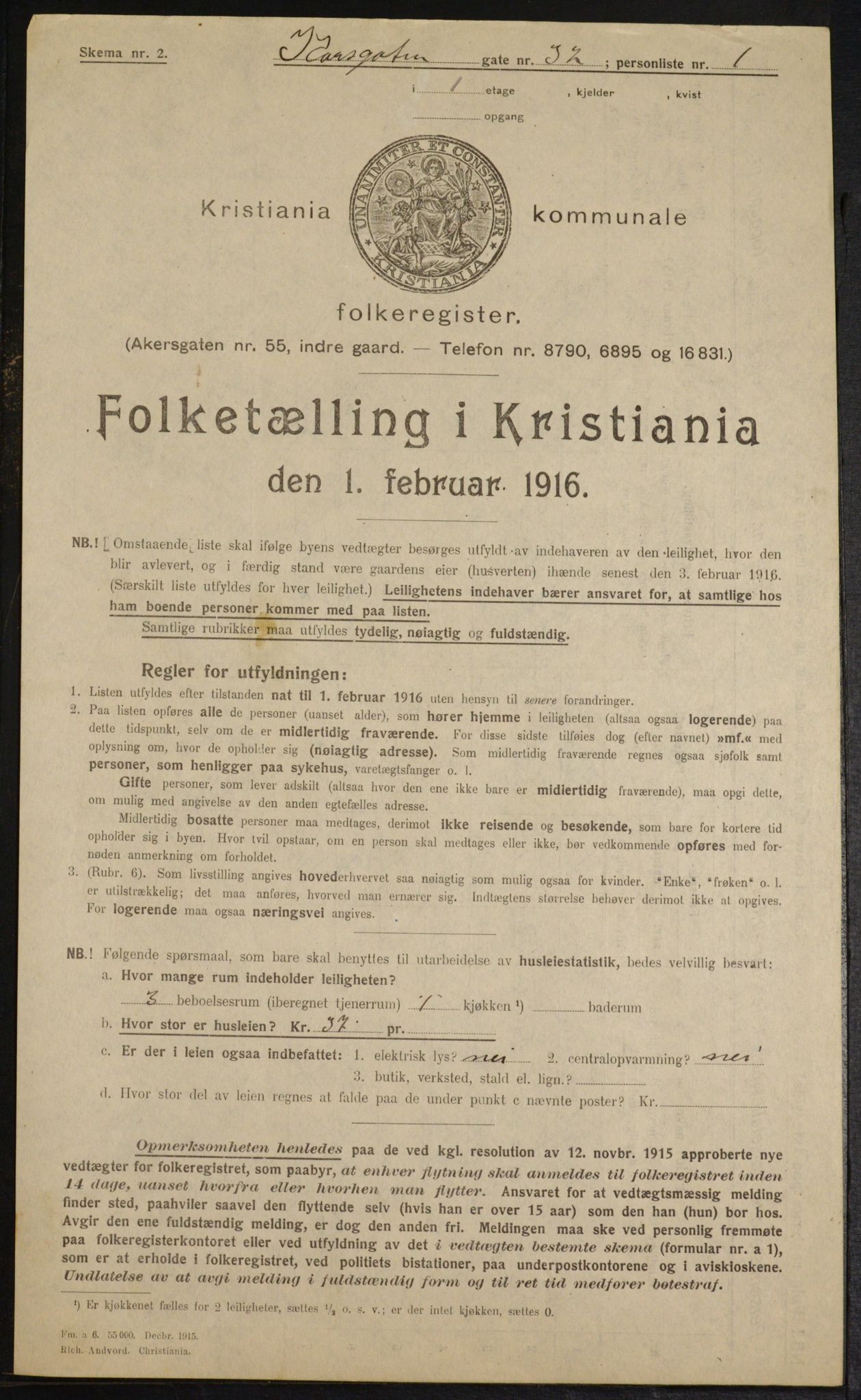 OBA, Municipal Census 1916 for Kristiania, 1916, p. 55046